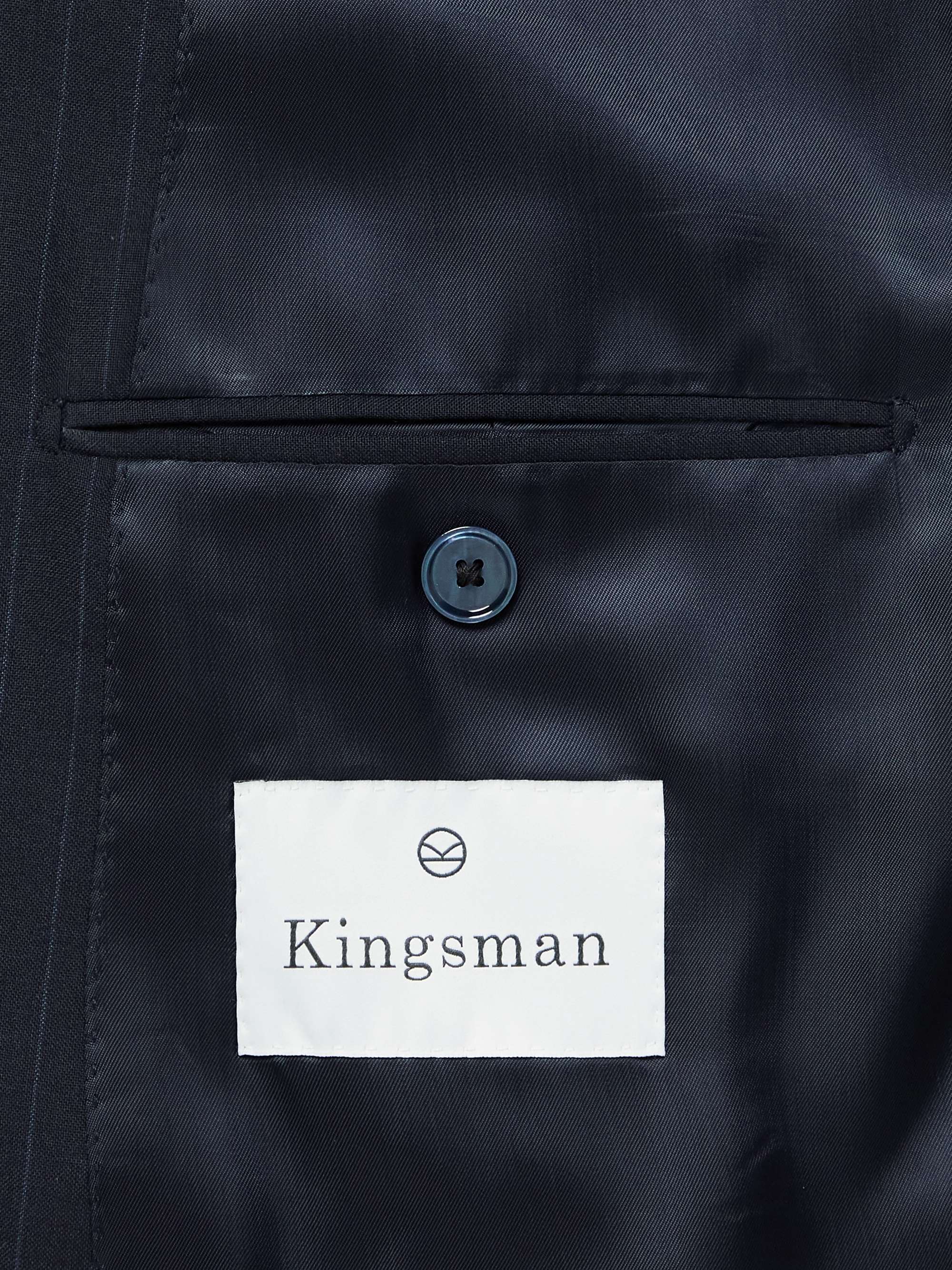 KINGSMAN Double-Breasted Pinstriped Wool Suit Jacket