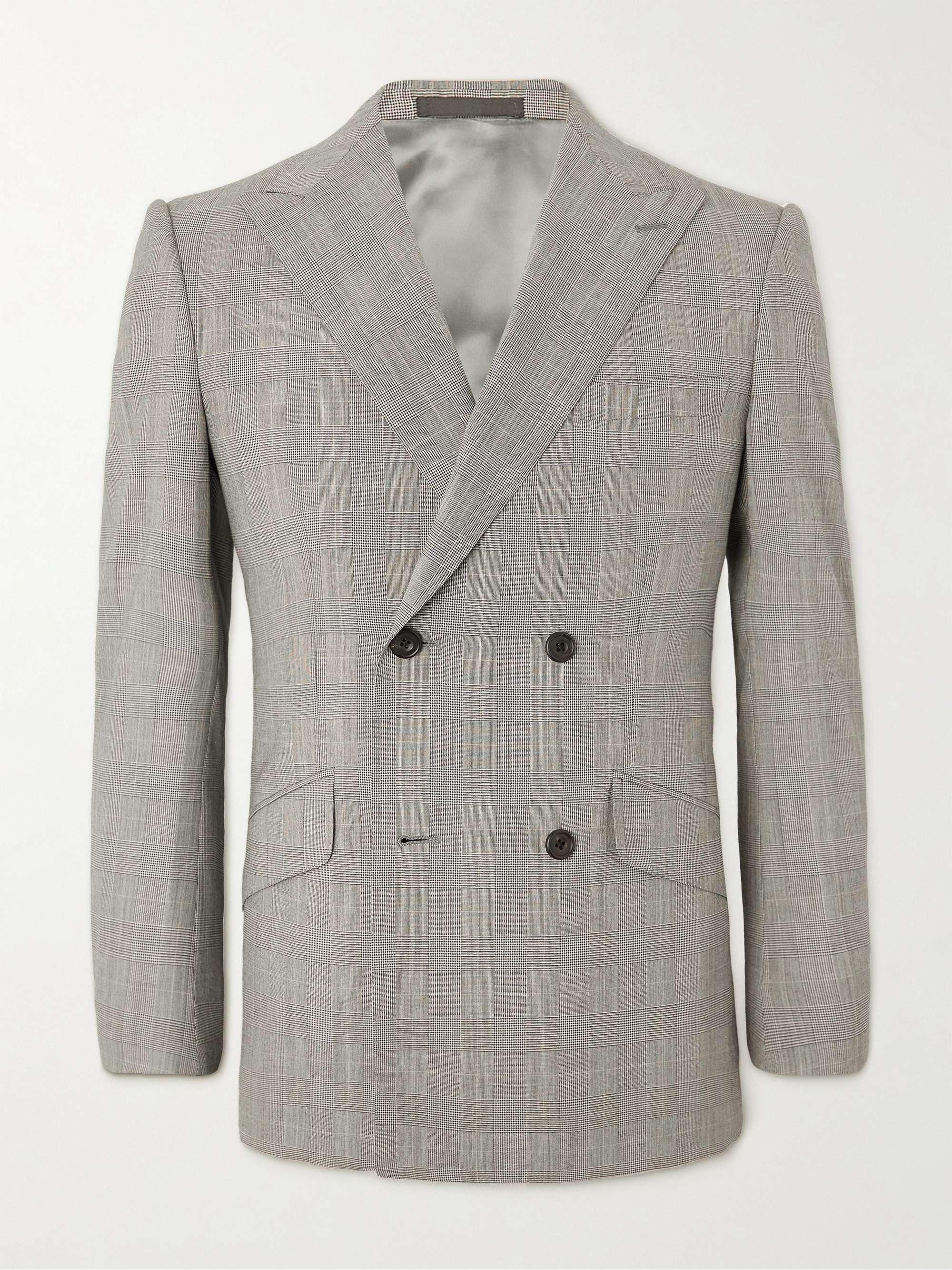 KINGSMAN Double-Breasted Prince of Wales Checked Wool Blazer