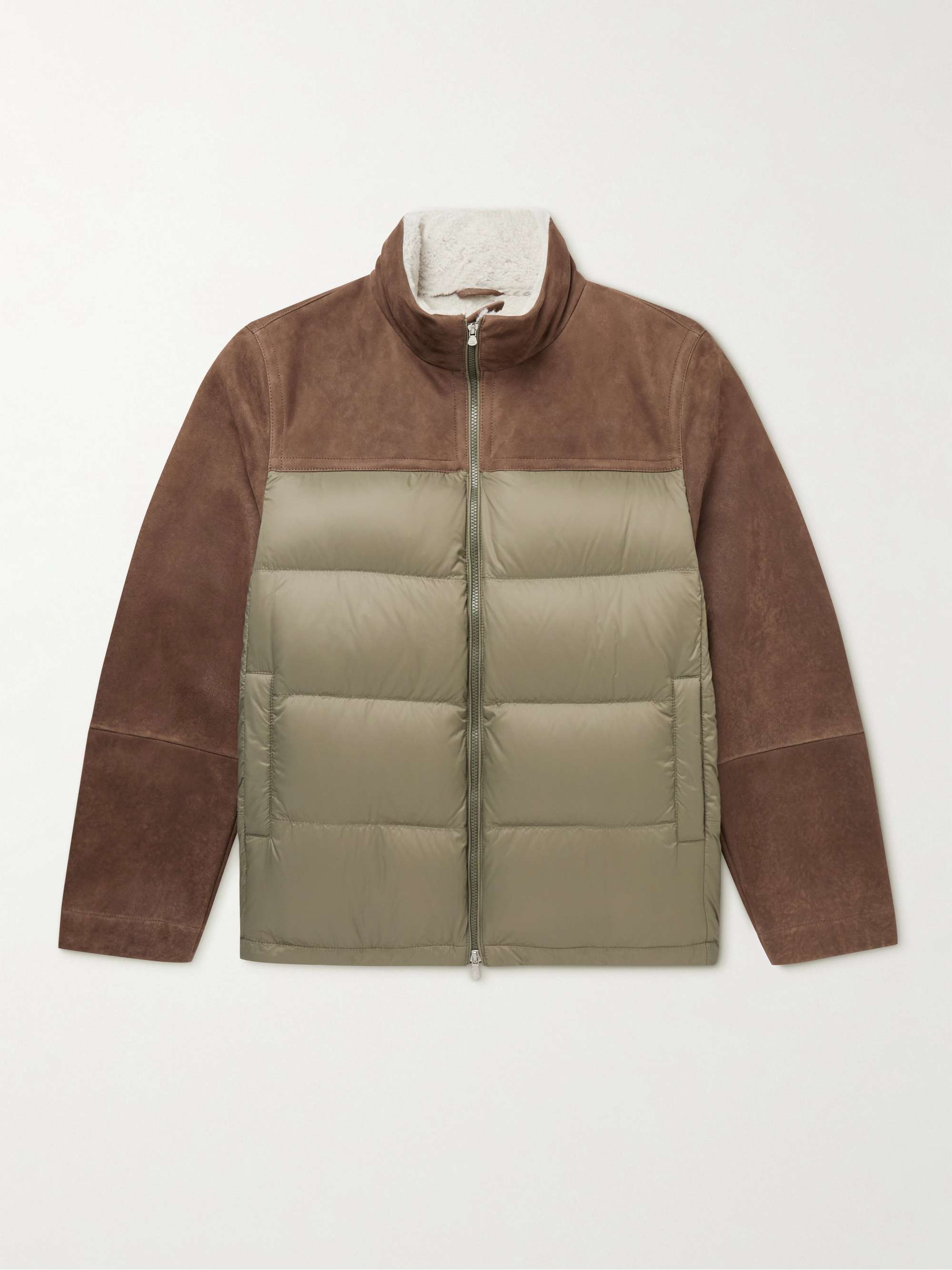 BRUNELLO CUCINELLI Shearling-Lined Suede-Trimmed Shell Down Jacket