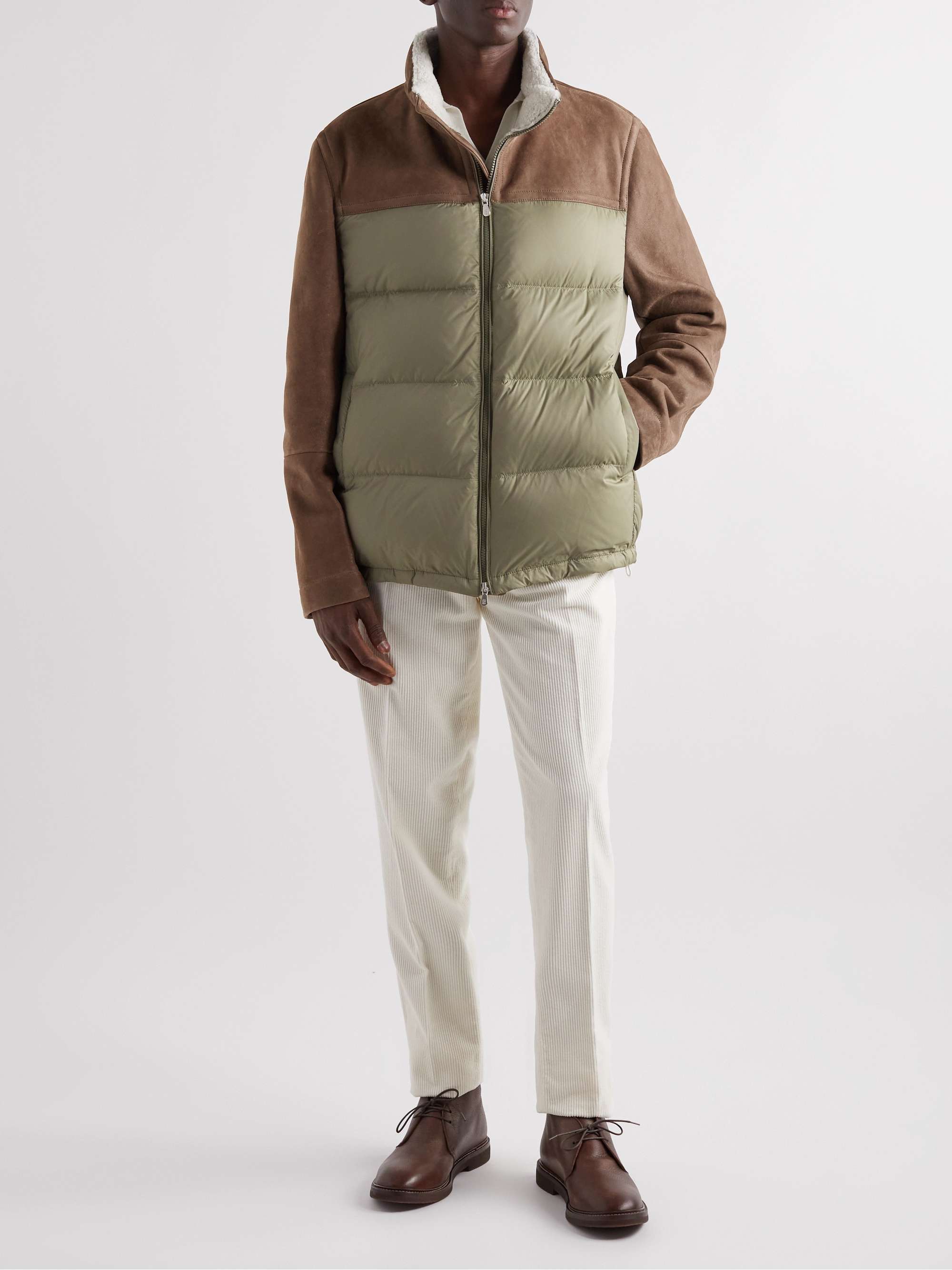 BRUNELLO CUCINELLI Shearling-Lined Suede-Trimmed Shell Down Jacket