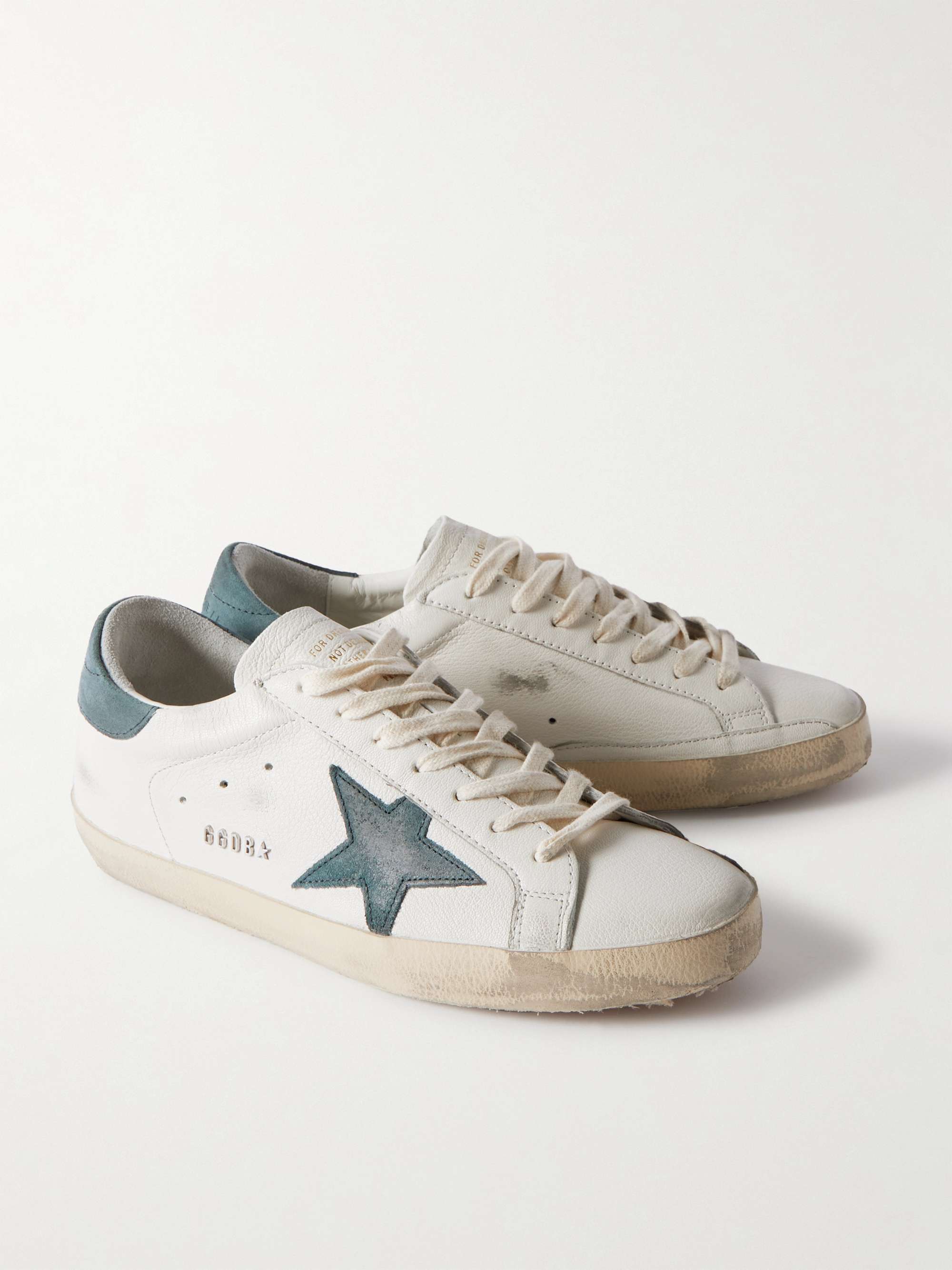 White Superstar Distressed Suede-Trimmed Full-Grain Leather Sneakers ...