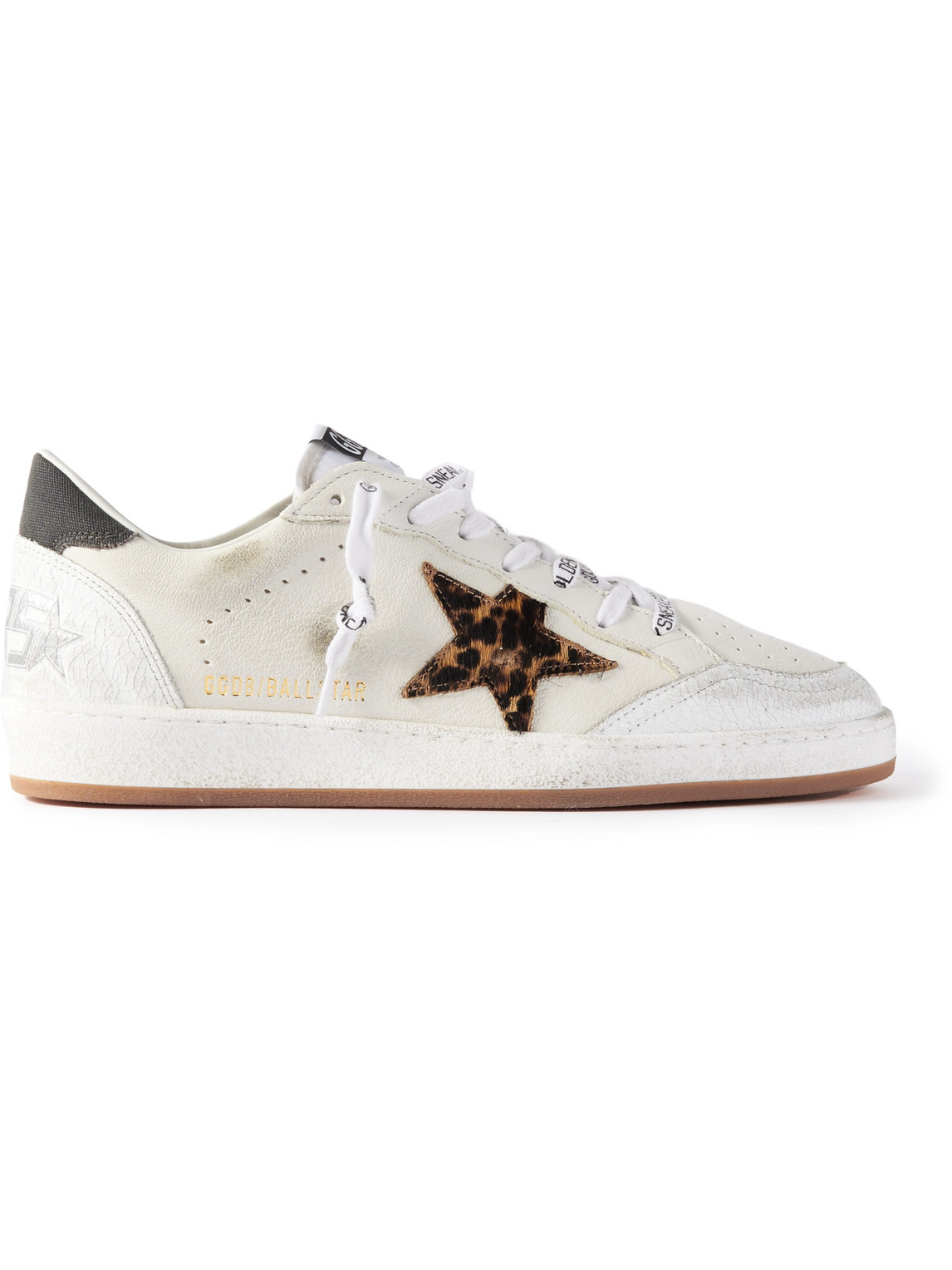 Ballstar Distressed Calf Hair-Trimmed Leather Sneakers