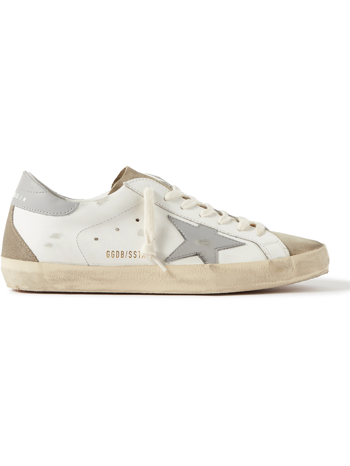 Superstar Distressed Leather and Suede Sneakers