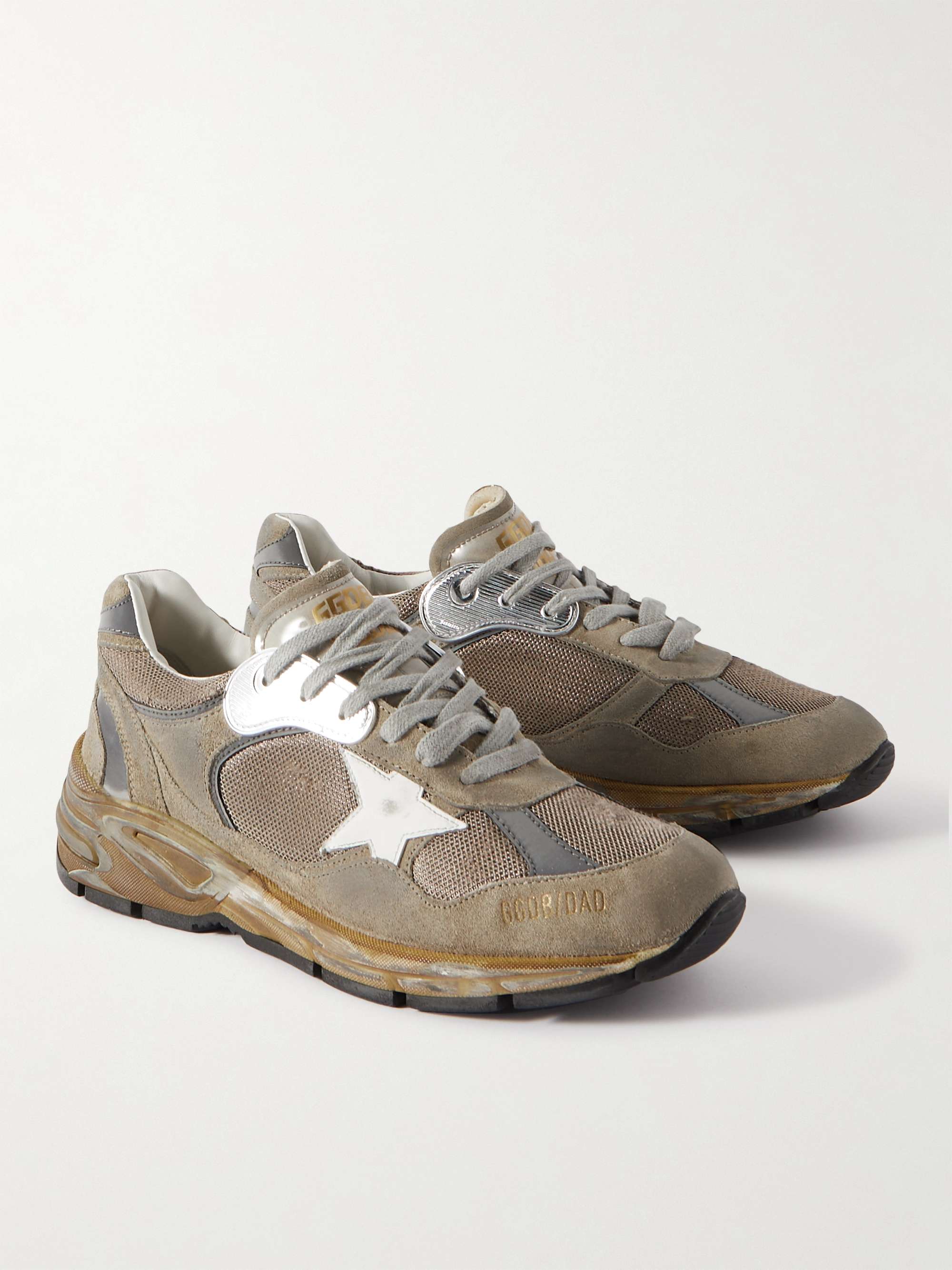 GOLDEN GOOSE Running Dad Distressed Neoprene and Leather-Trimmed Mesh and Suede Sneakers