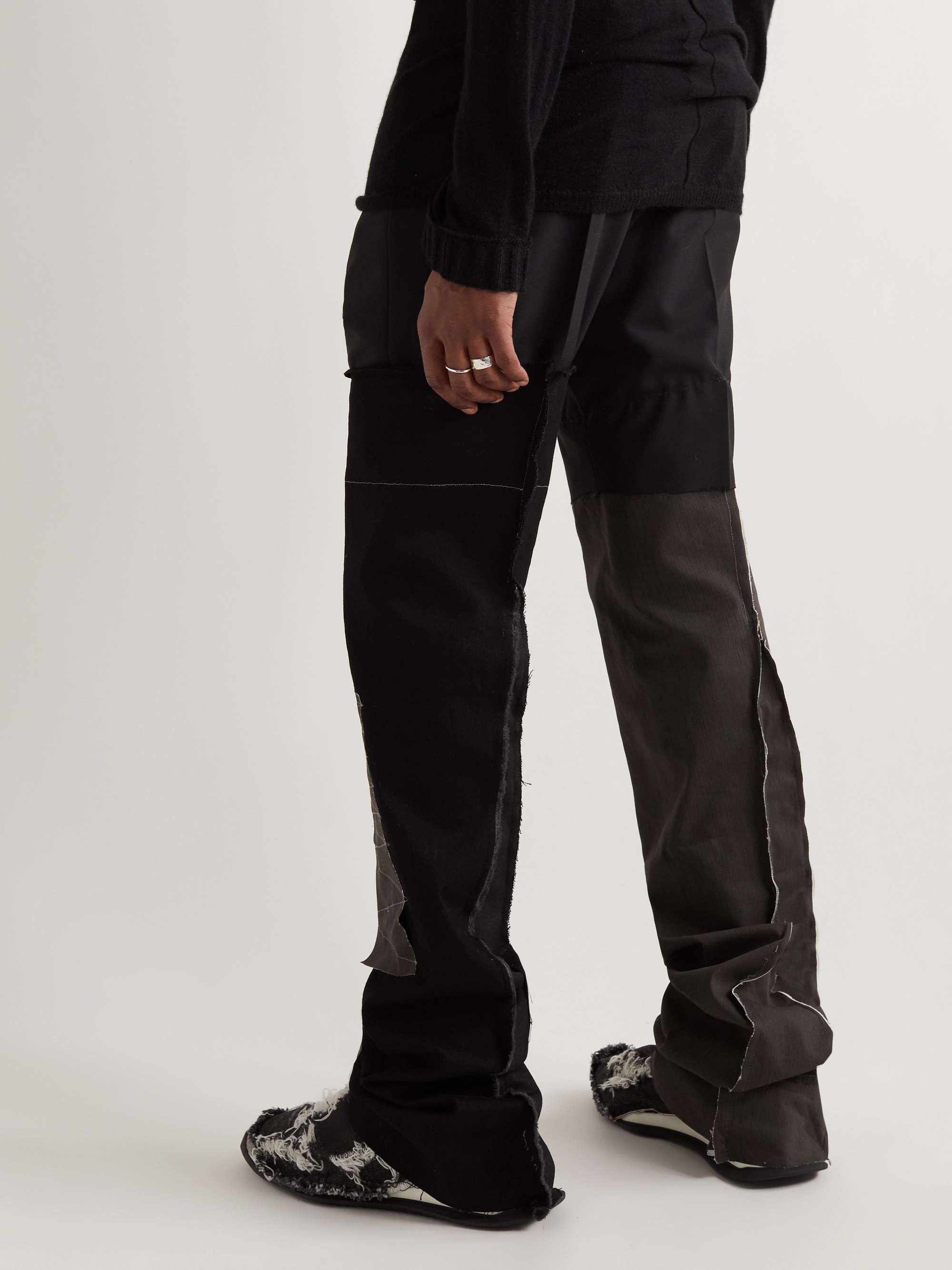 RICK OWENS + Swampgod Upcycled Straight-Leg Panelled Crepe, Twill and Canvas Trousers