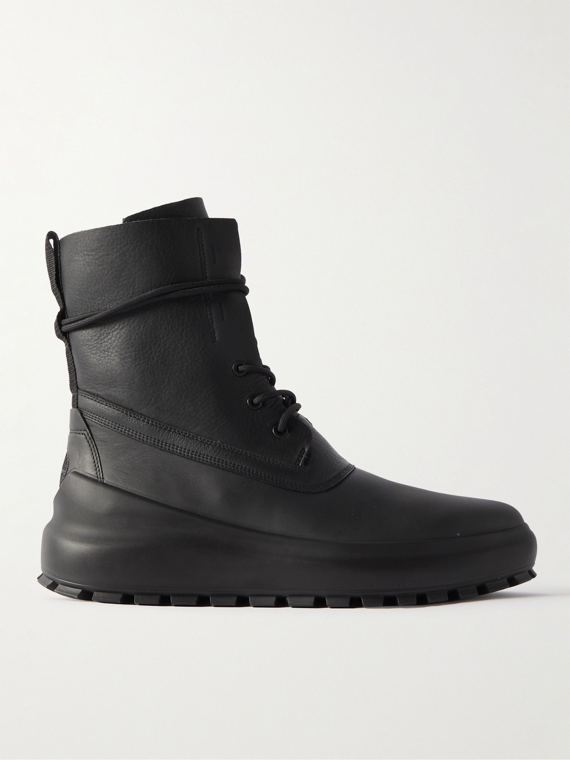 Stone Island Shadow Project Rubber And Webbing-trimmed Leather Boots In Black