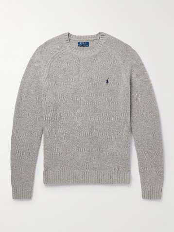Mens Clothing Sweaters and knitwear Zipped sweaters Polo Ralph Lauren Logo-embroidered Waffle-knit Pima Cotton Half-zip Sweater in Grey for Men 