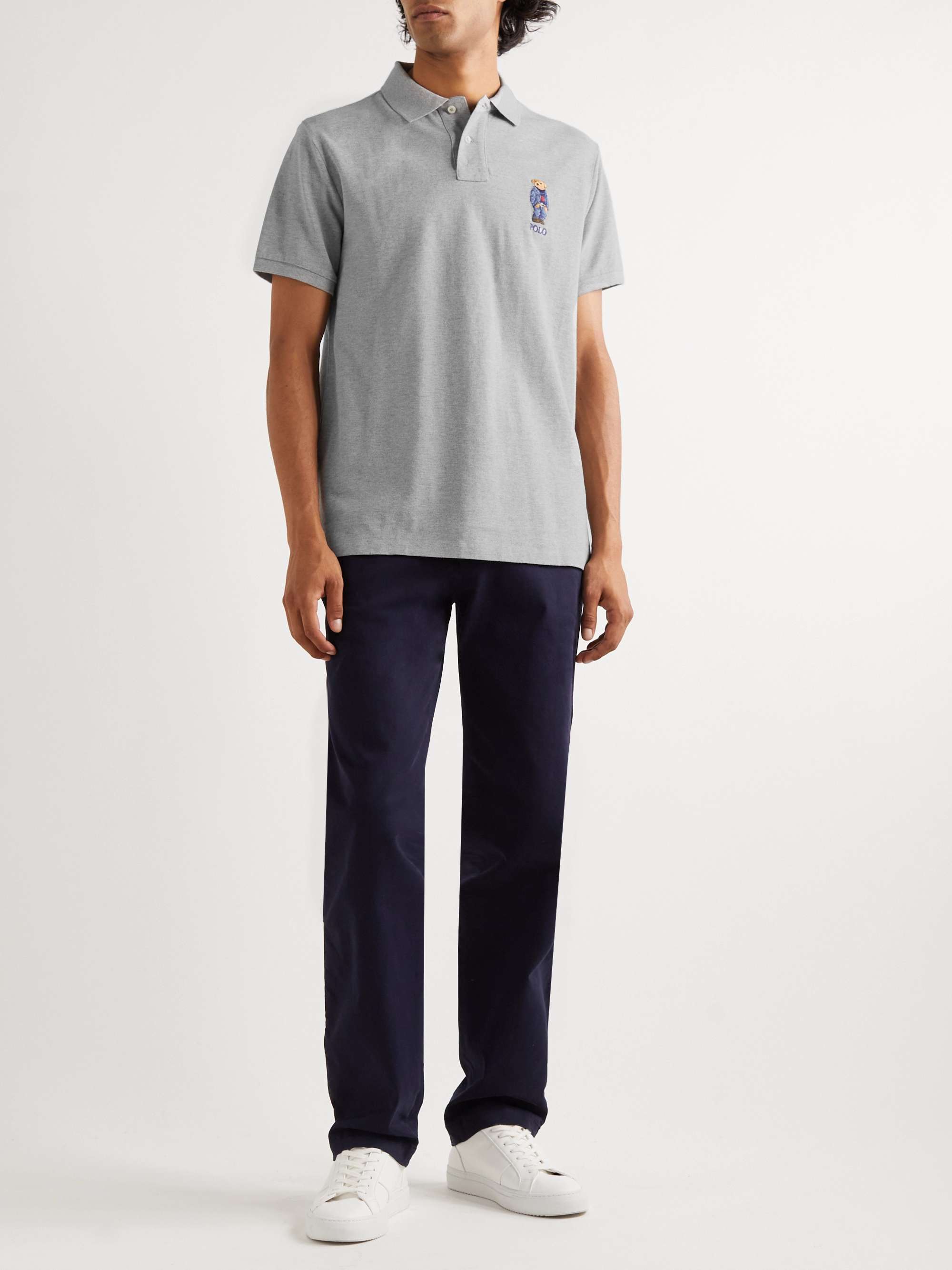 Polo Ralph Lauren Logo-embroidered Cotton-piqué Polo Shirt in Grey Mens T-shirts Polo Ralph Lauren T-shirts for Men Grey 