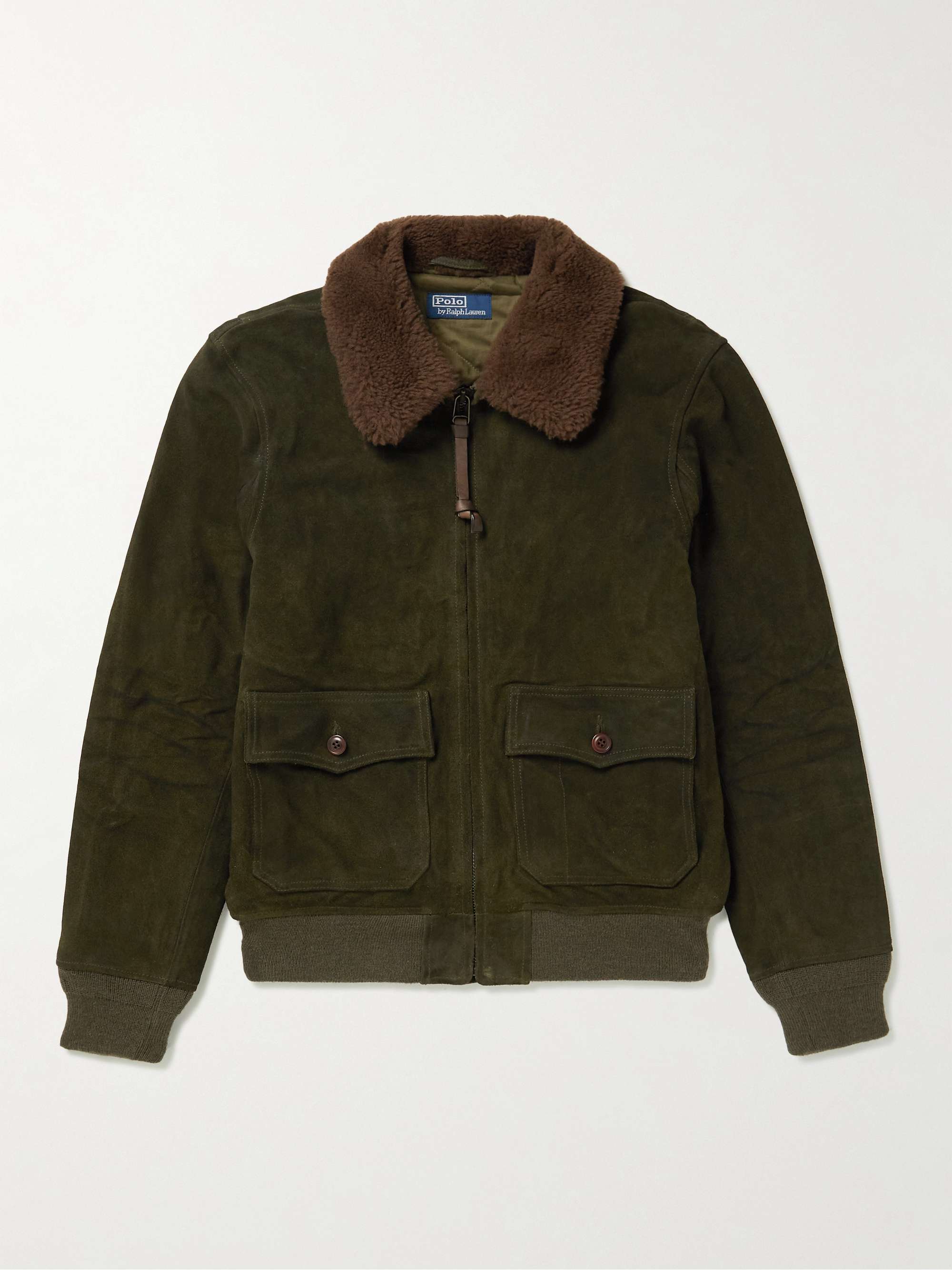 POLO RALPH LAUREN Shearling-Trimmed Suede Bomber Jacket