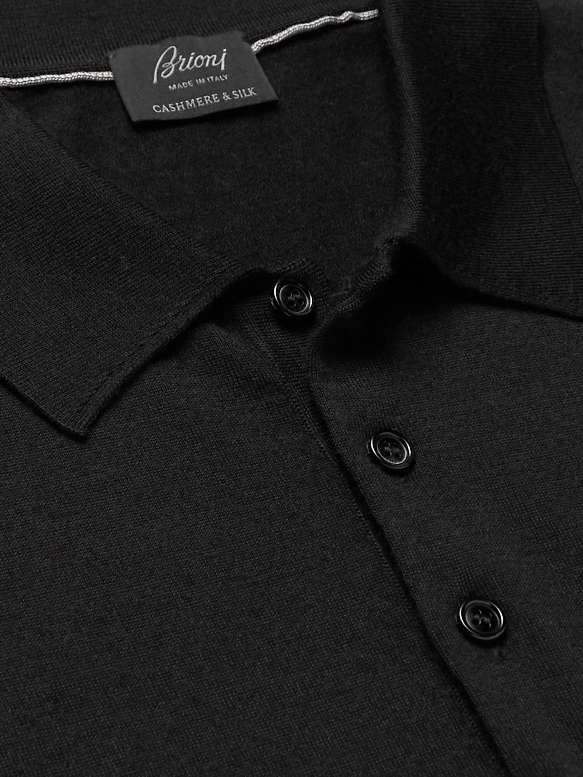 BRIONI Logo-Appliquéd Ribbed Cashmere and Silk-Blend Polo Shirt