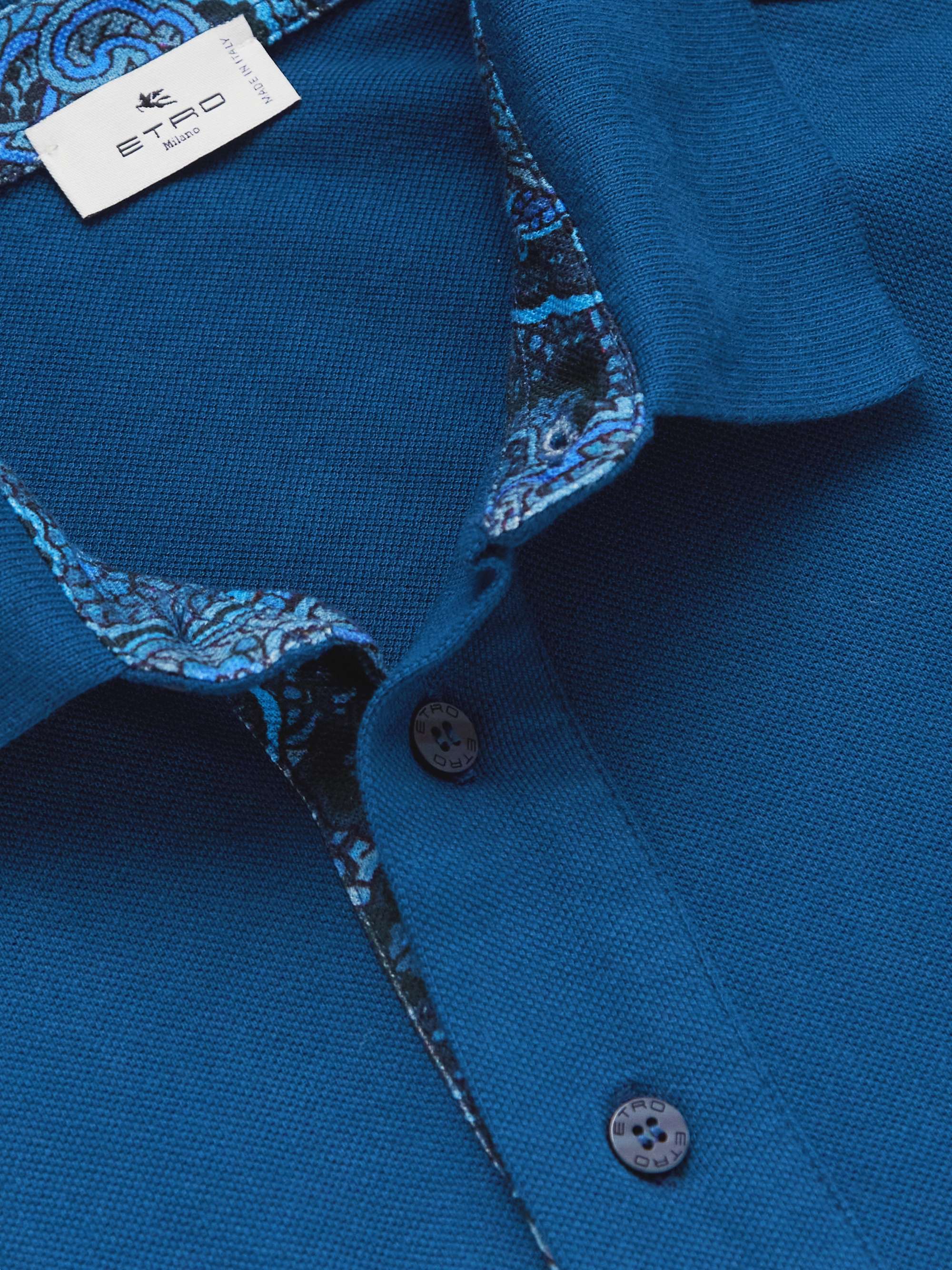 ETRO Slim-Fit Logo-Embroidered Cotton-Piqué Polo Shirt