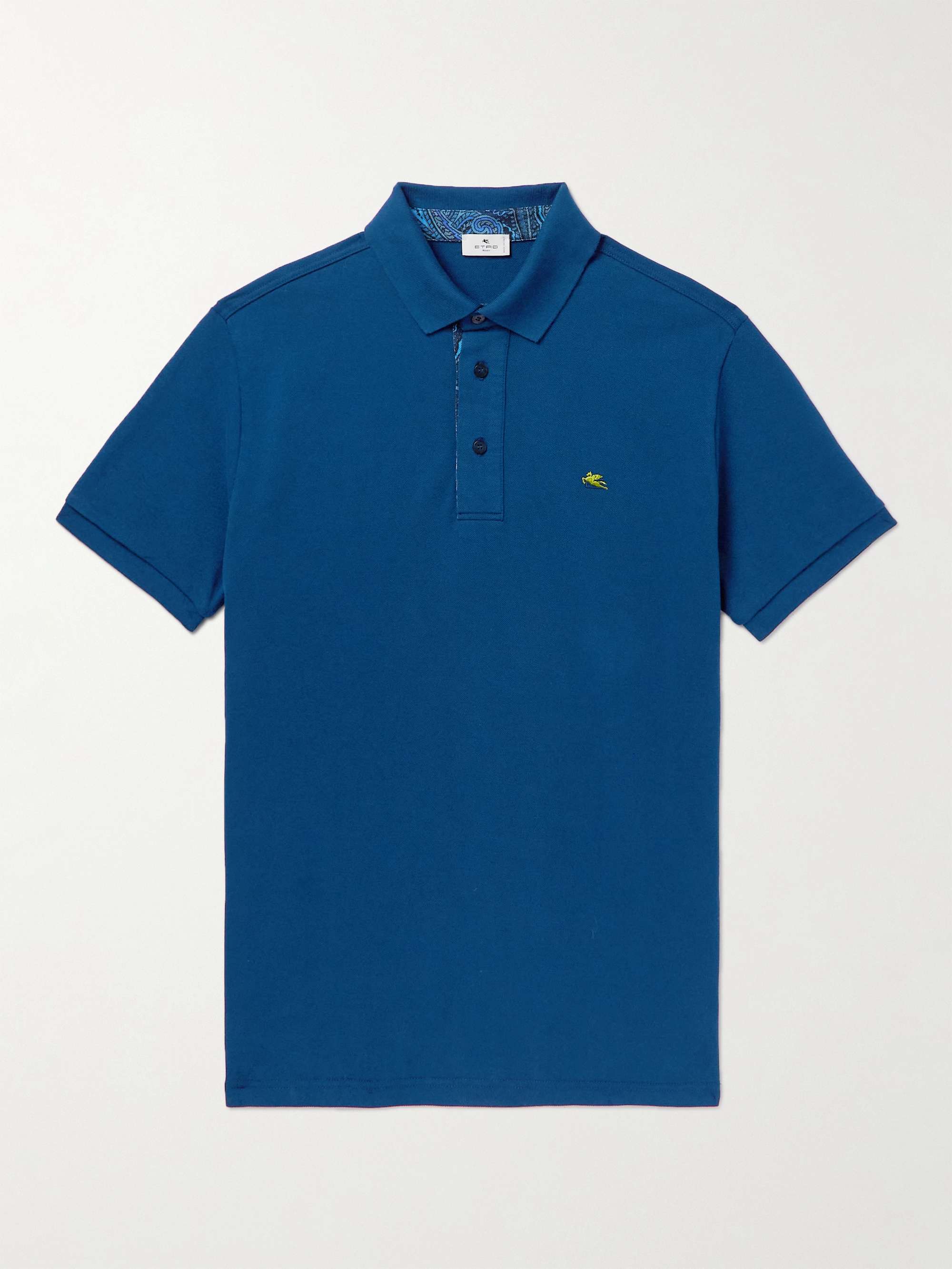 ETRO Slim-Fit Logo-Embroidered Cotton-Piqué Polo Shirt