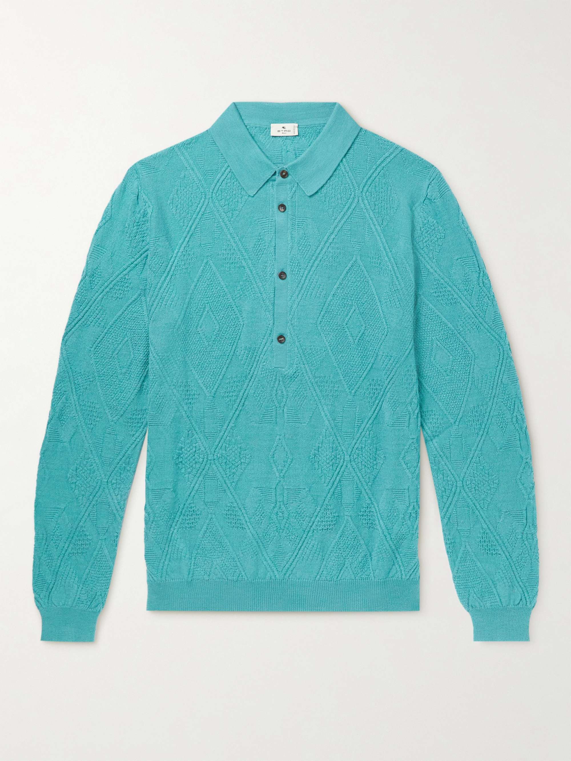 ETRO Virgin Wool-Blend Jacquard Polo Shirt