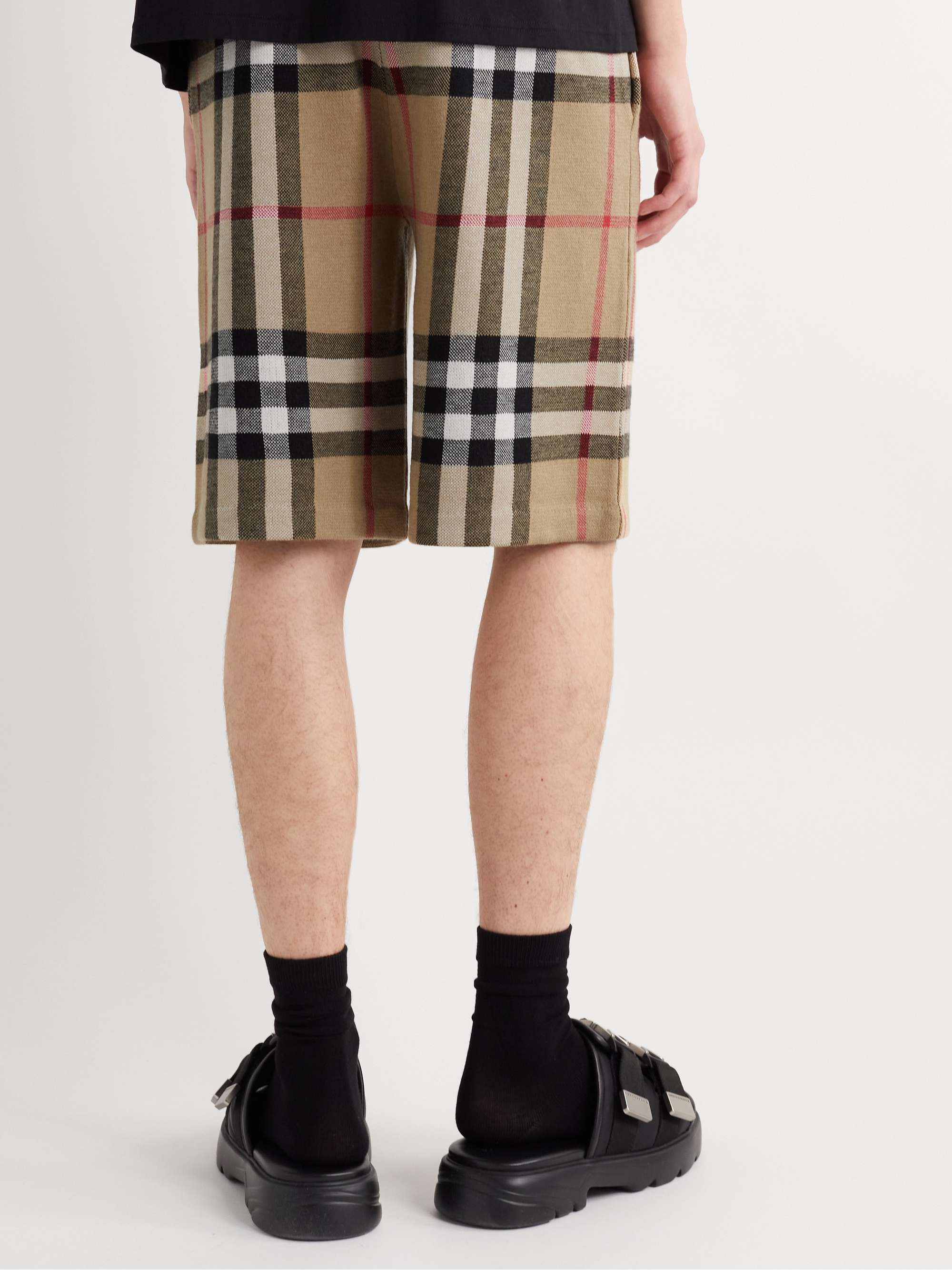 BURBERRY Straight-Leg Checked Birdseye Silk and Wool-Blend Drawstring Shorts