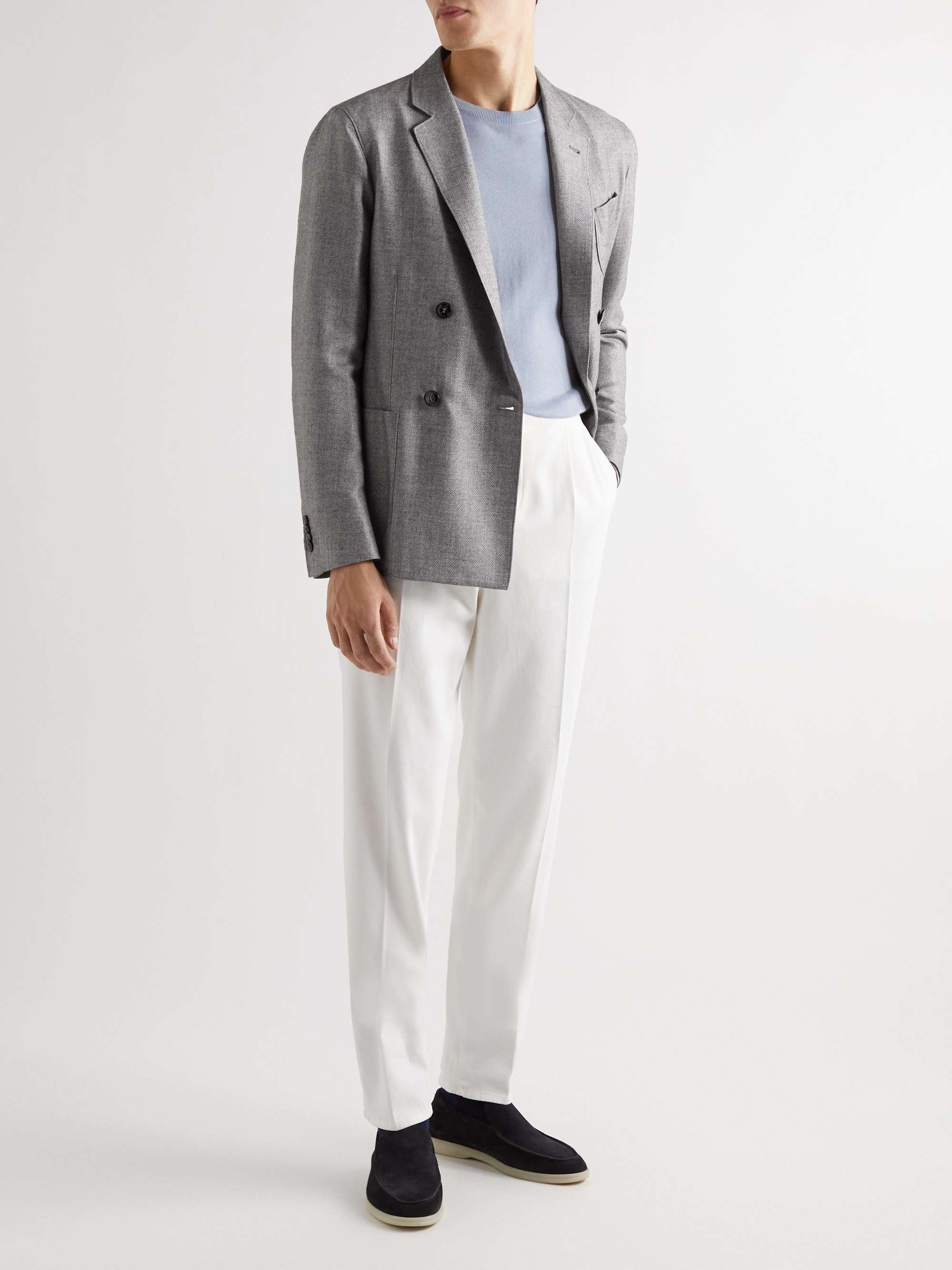 Gray Double-Breasted Silk and Cashmere-Blend Blazer | GIORGIO ARMANI ...