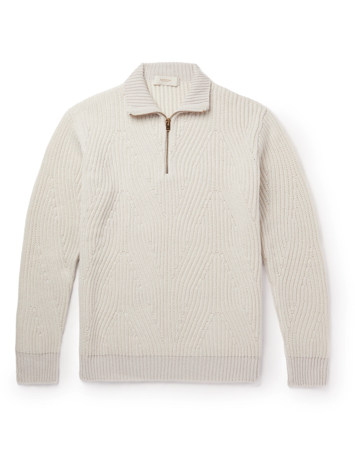 Agnona Ribbed Cashmere Half-zip Sweater In White