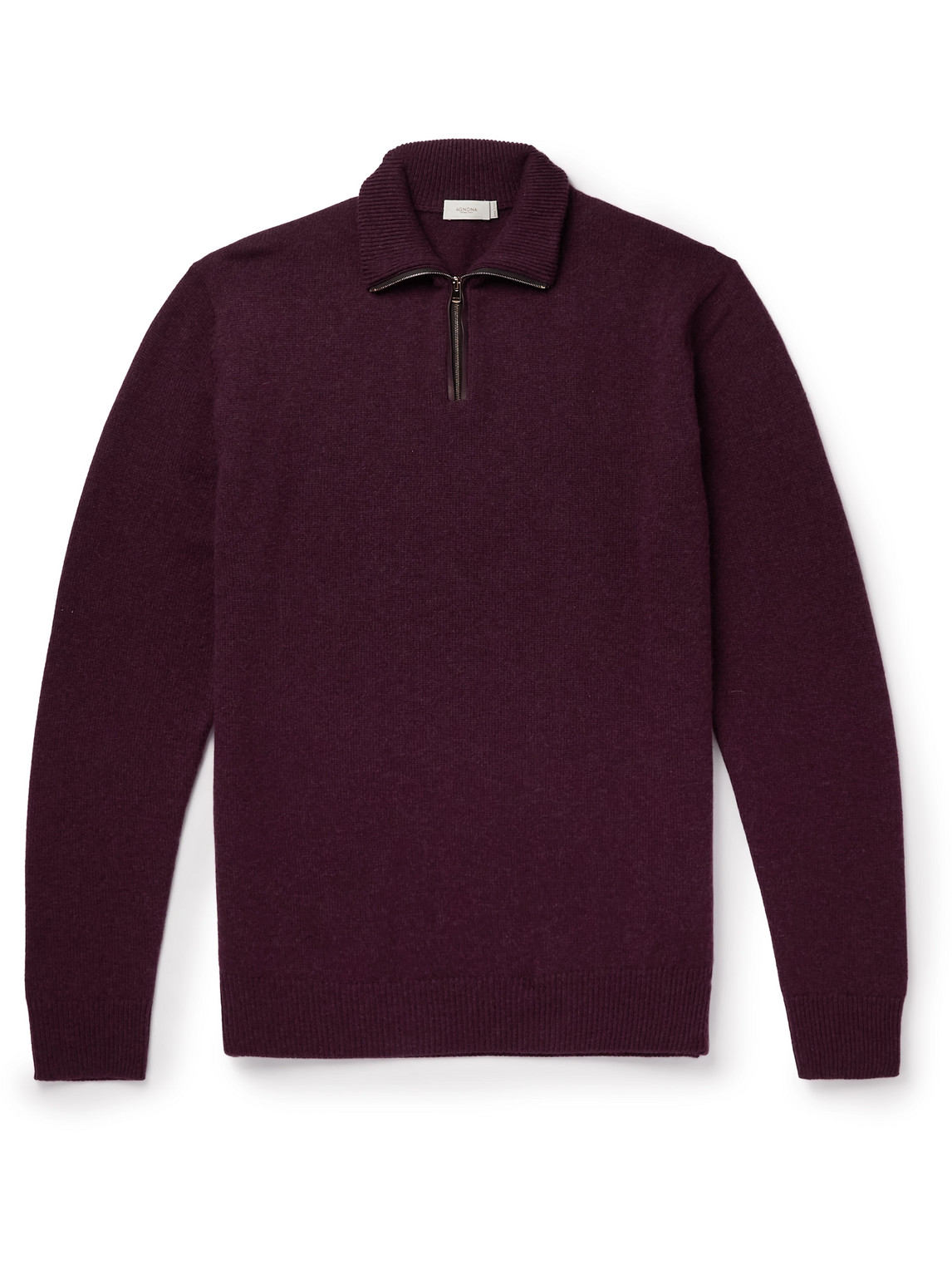 Agnona Leather-trimmed Cashmere Half-zip Sweater In Burgundy