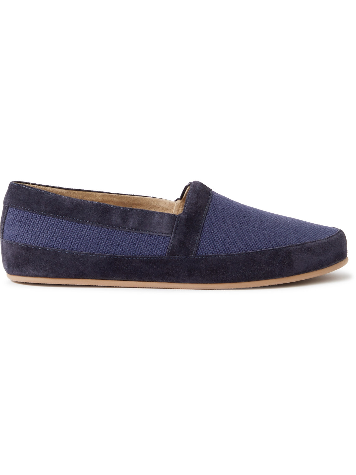 Mulo Suede-trimmed Canvas Loafers In Blue