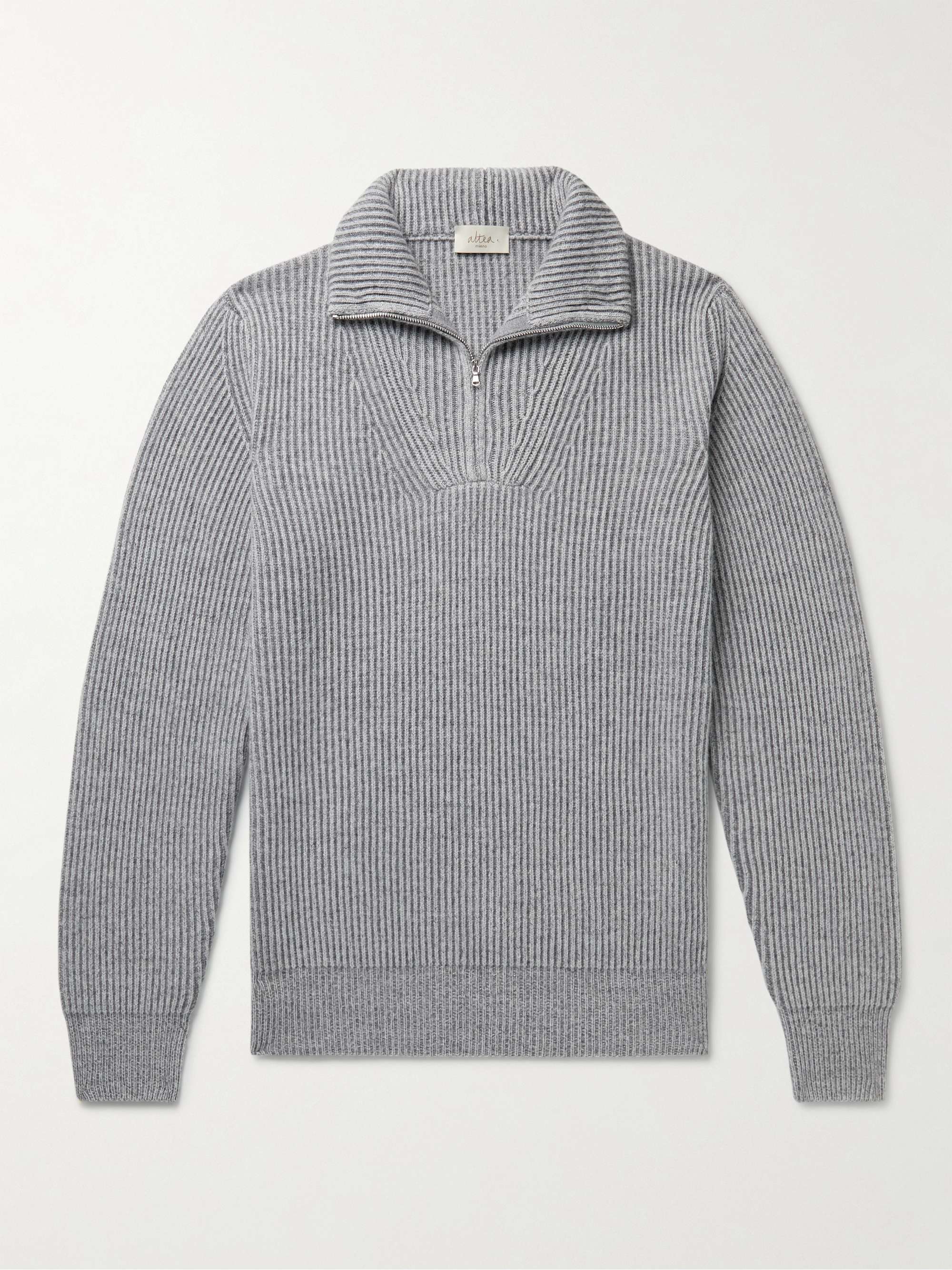 ALTEA Ribbed Virgin Wool and Cashmere-Blend Half-Zip Sweater