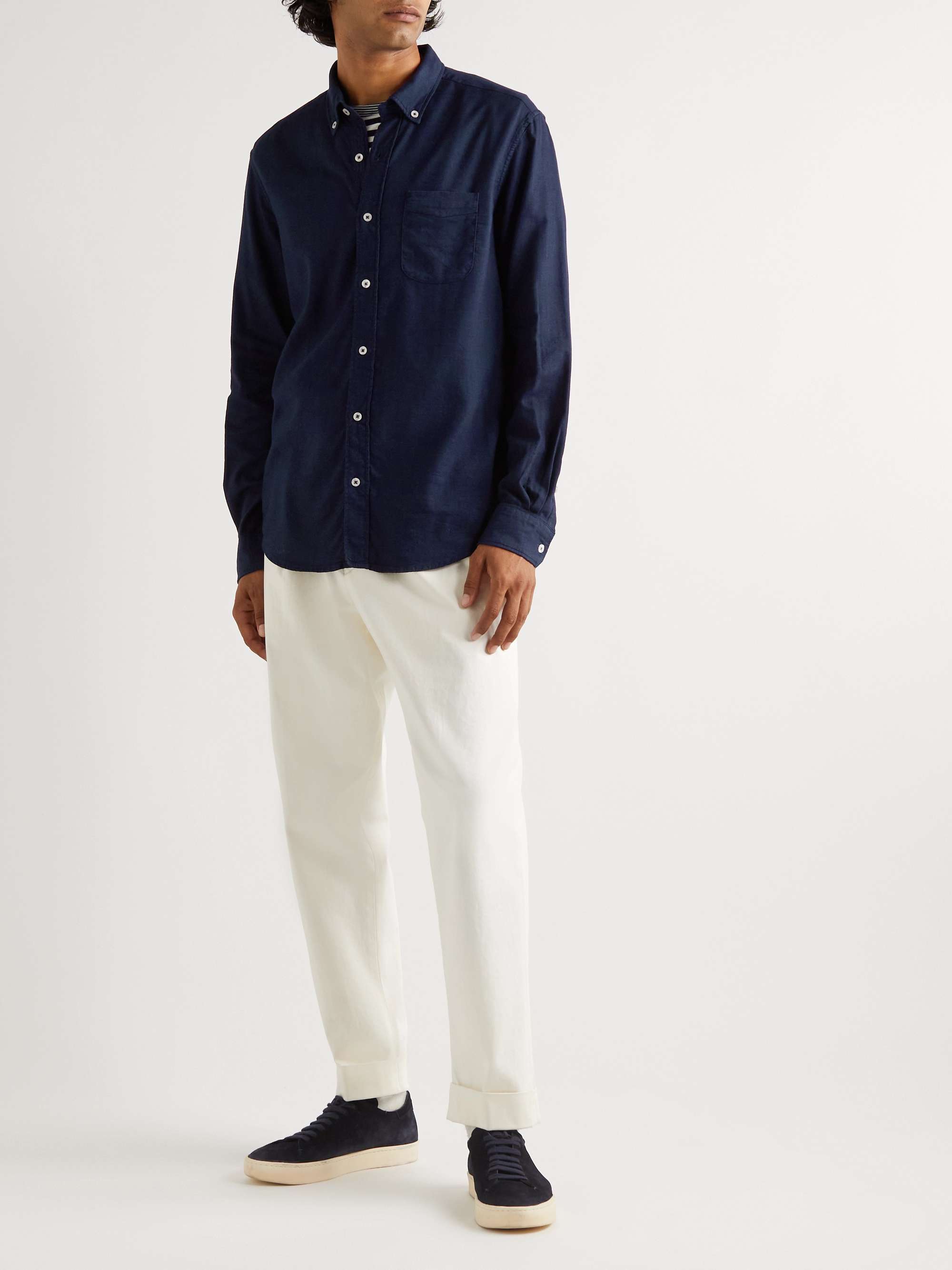 ALTEA Button-Down Collar Cotton and Modal-Blend Flannel Shirt