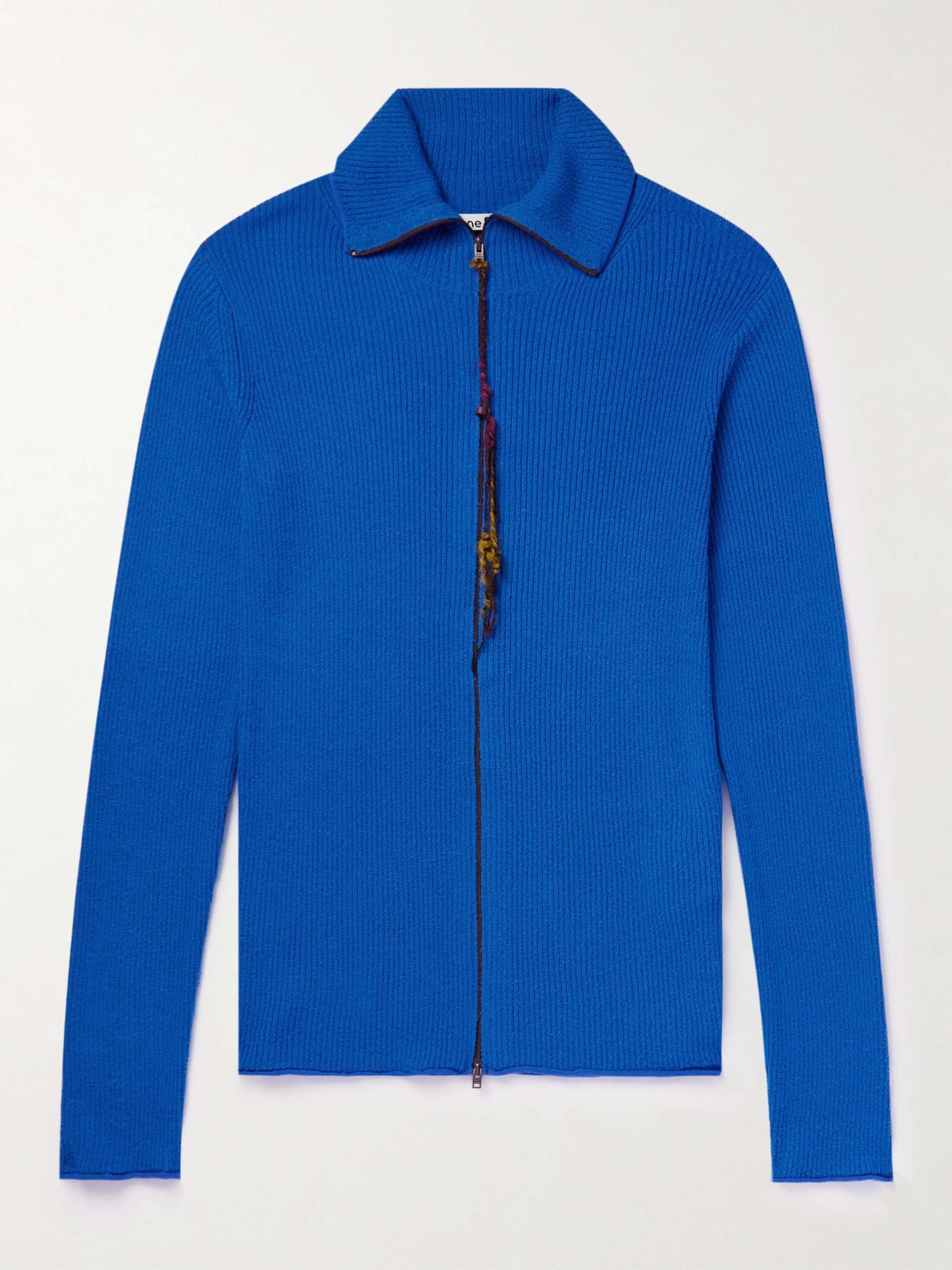 ACNE STUDIOS Kermeer Slim-Fit Ribbed-Knit Zip-Up Cardigan,Bright blue