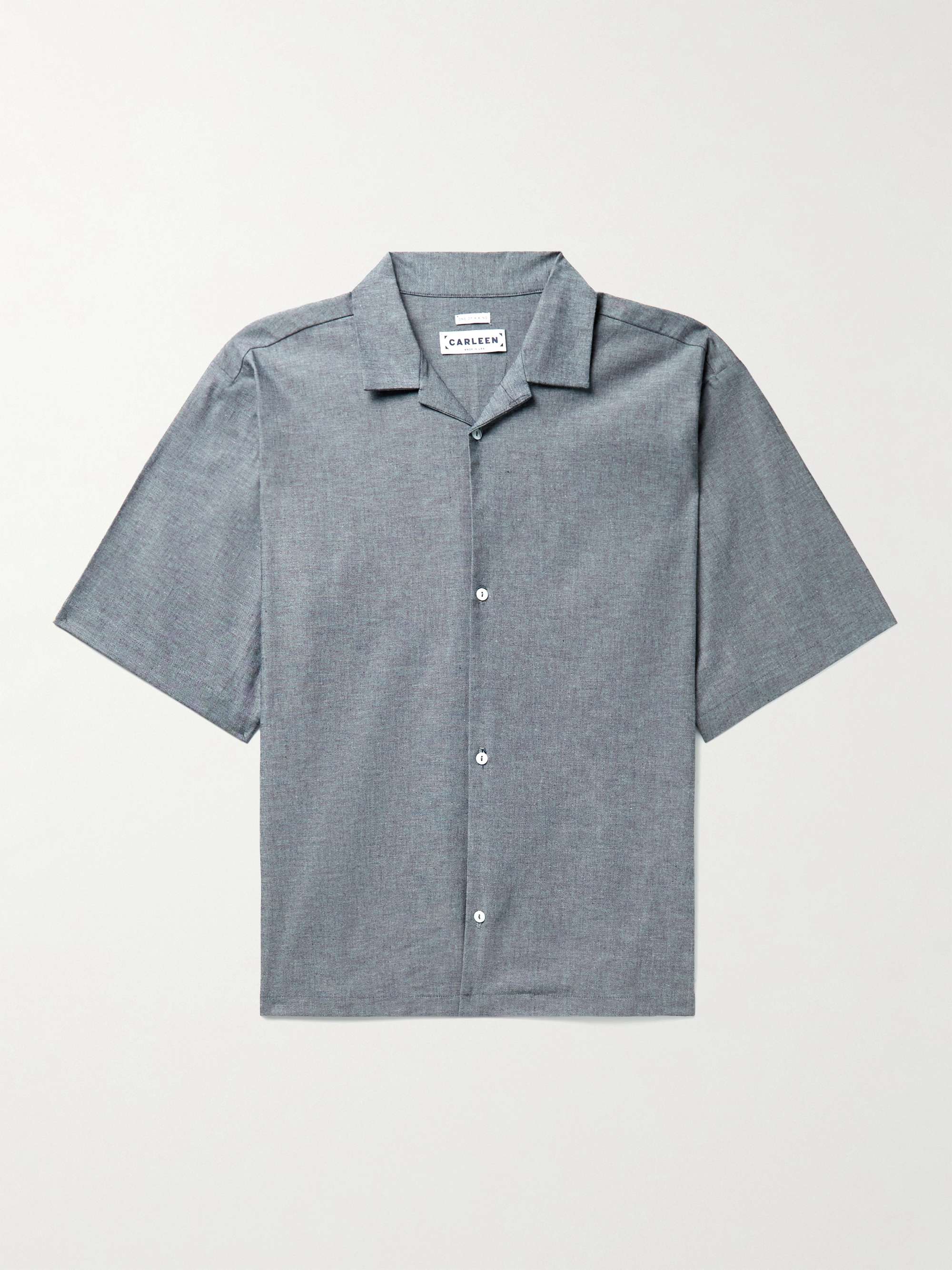 CARLEEN Camp-Collar Patchwork Cotton-Chambray Shirt