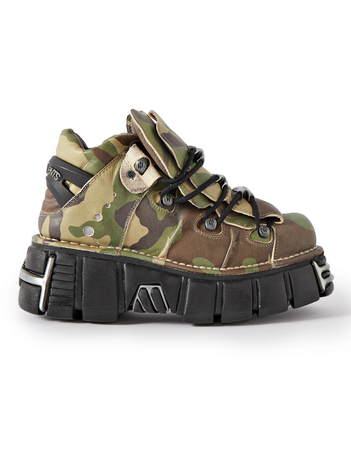 VETEMENTS New Rock Embellished Camouflage-Print Leather Platform Sneakers