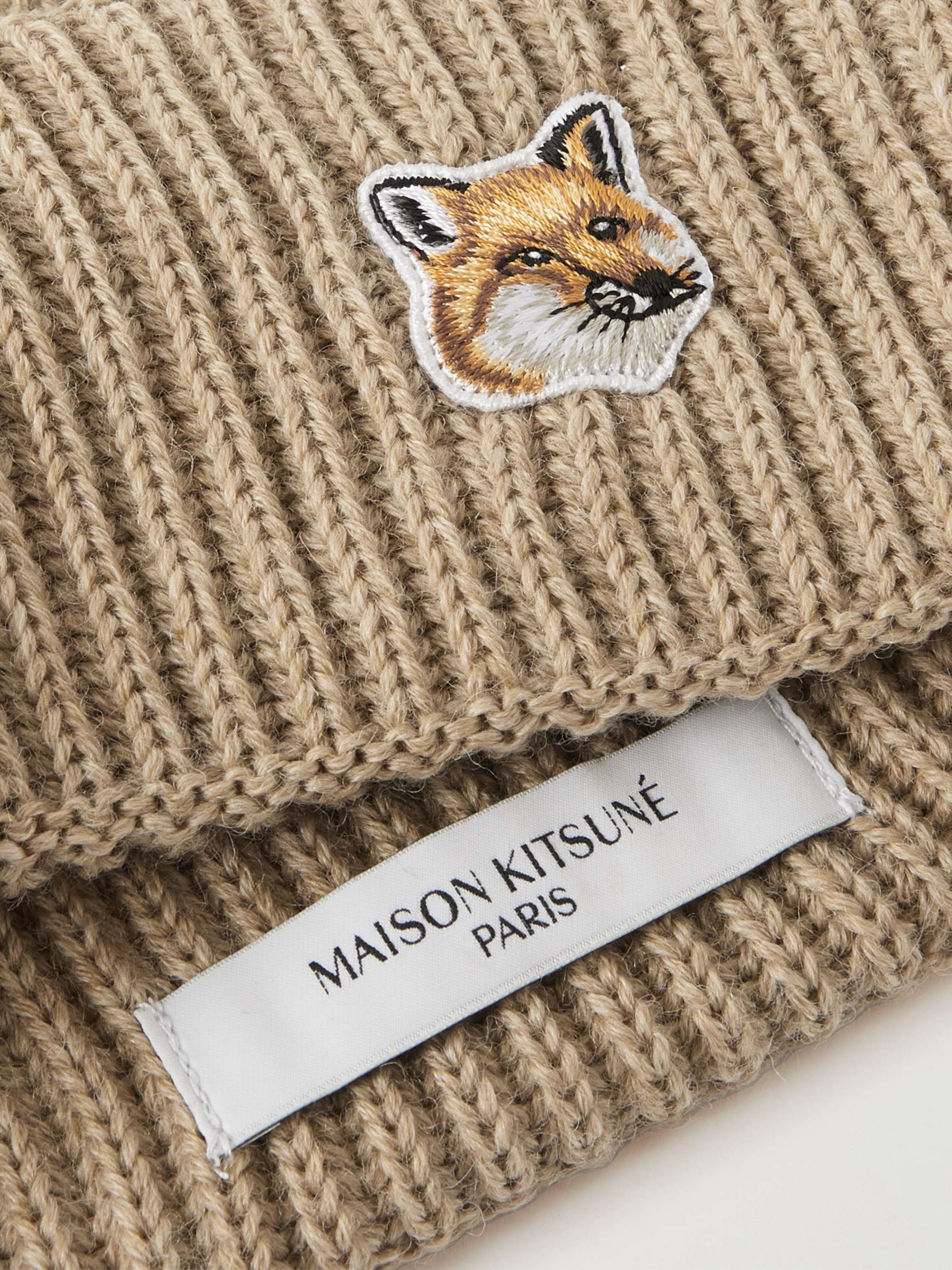 MAISON KITSUNÉ Logo-Appliquéd Ribbed Wool Beanie