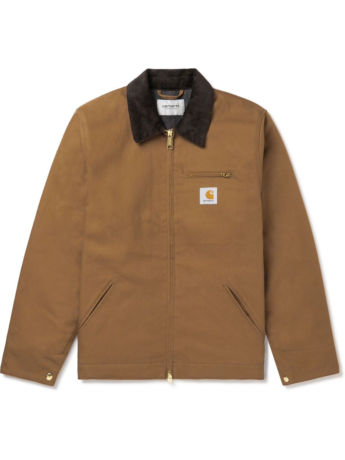 Carhartt Detroit Logo-appliquéd Corduroy-trimmed Organic Cotton-canvas Jacket In Brown