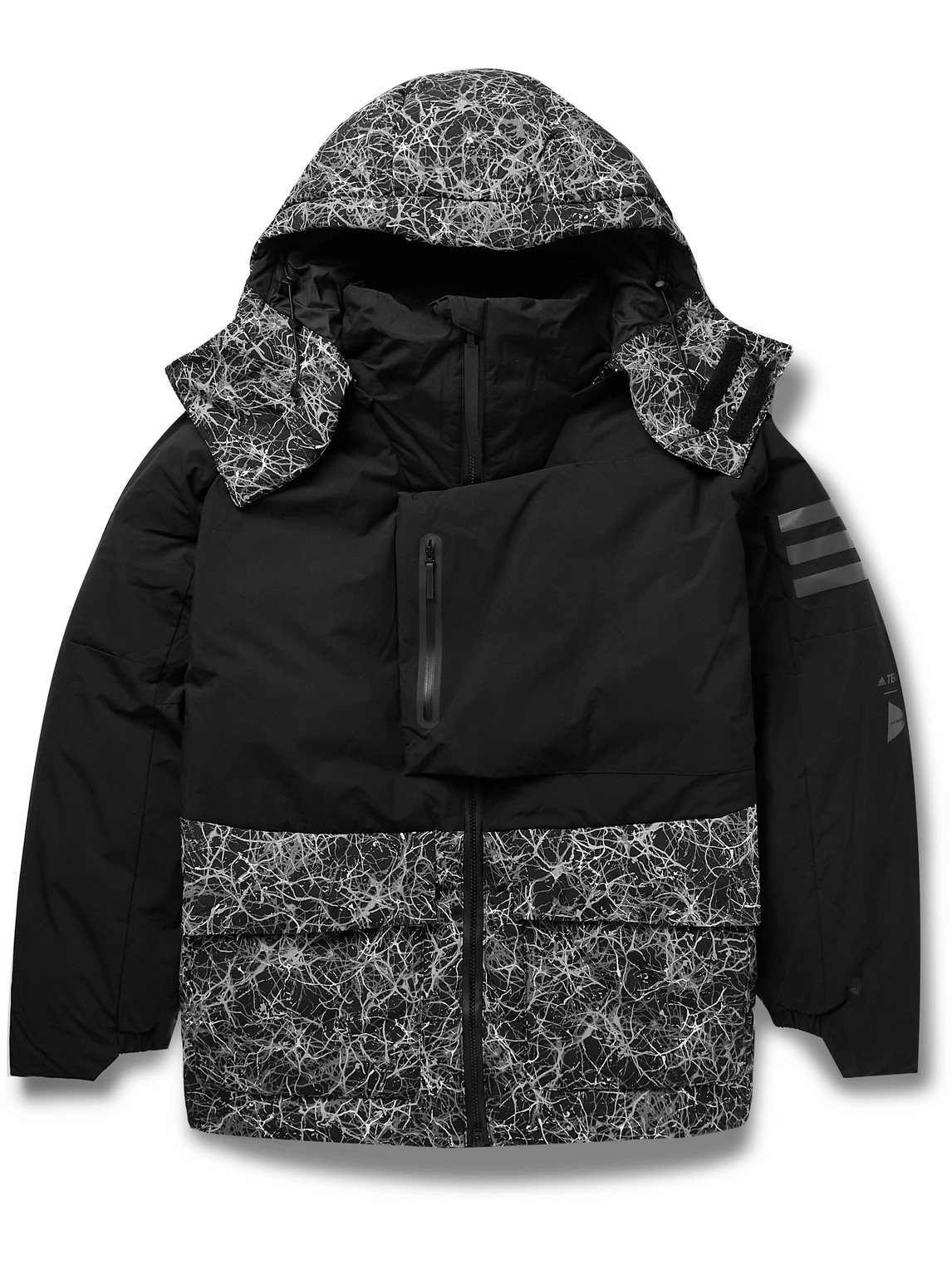 Adidas Consortium And Wander Terrex Printed Shell Hooded Down Jacket In Black