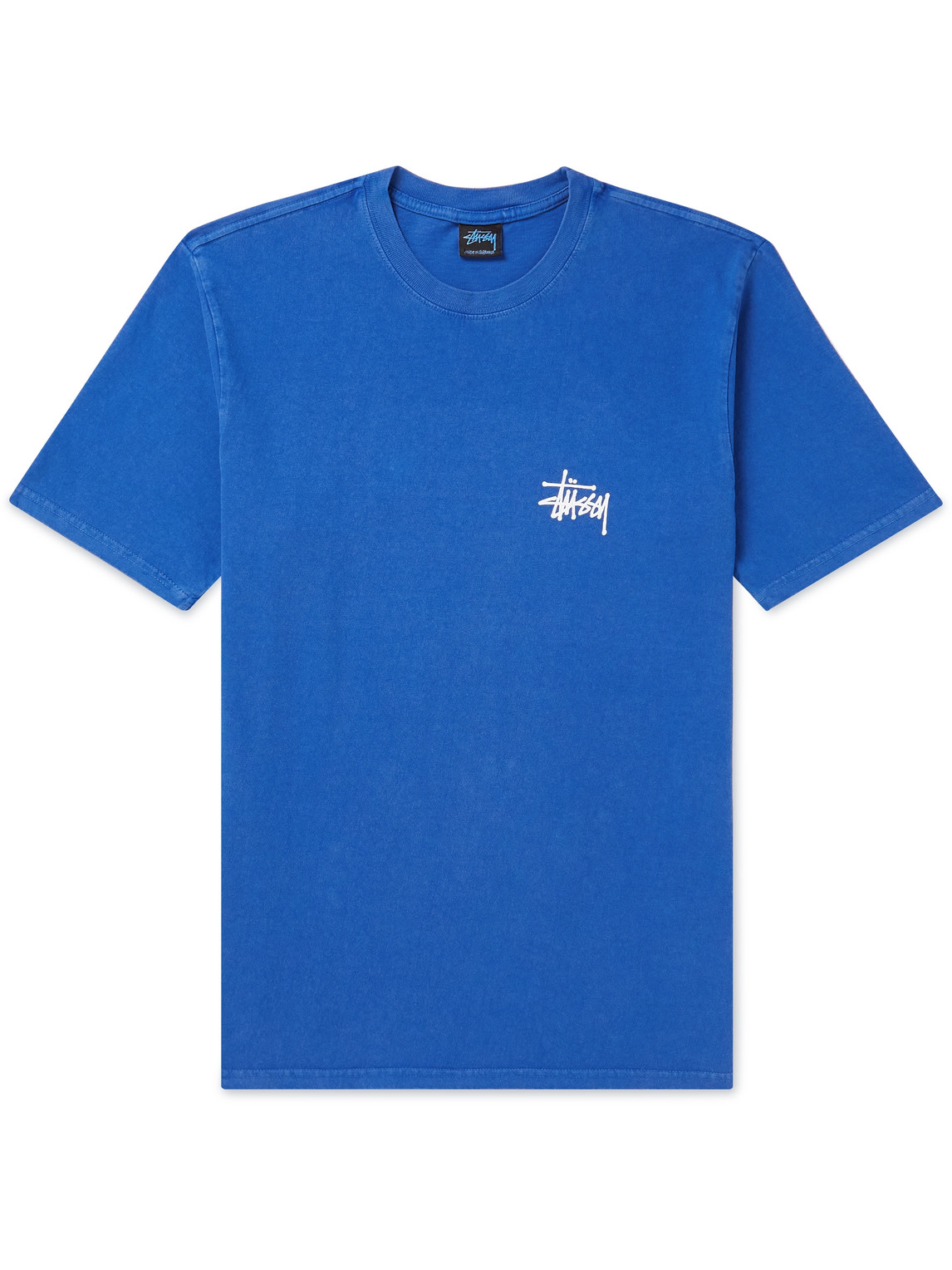 Stussy Logo-print Garment-dyed Cotton-jersey T-shirt In Blue