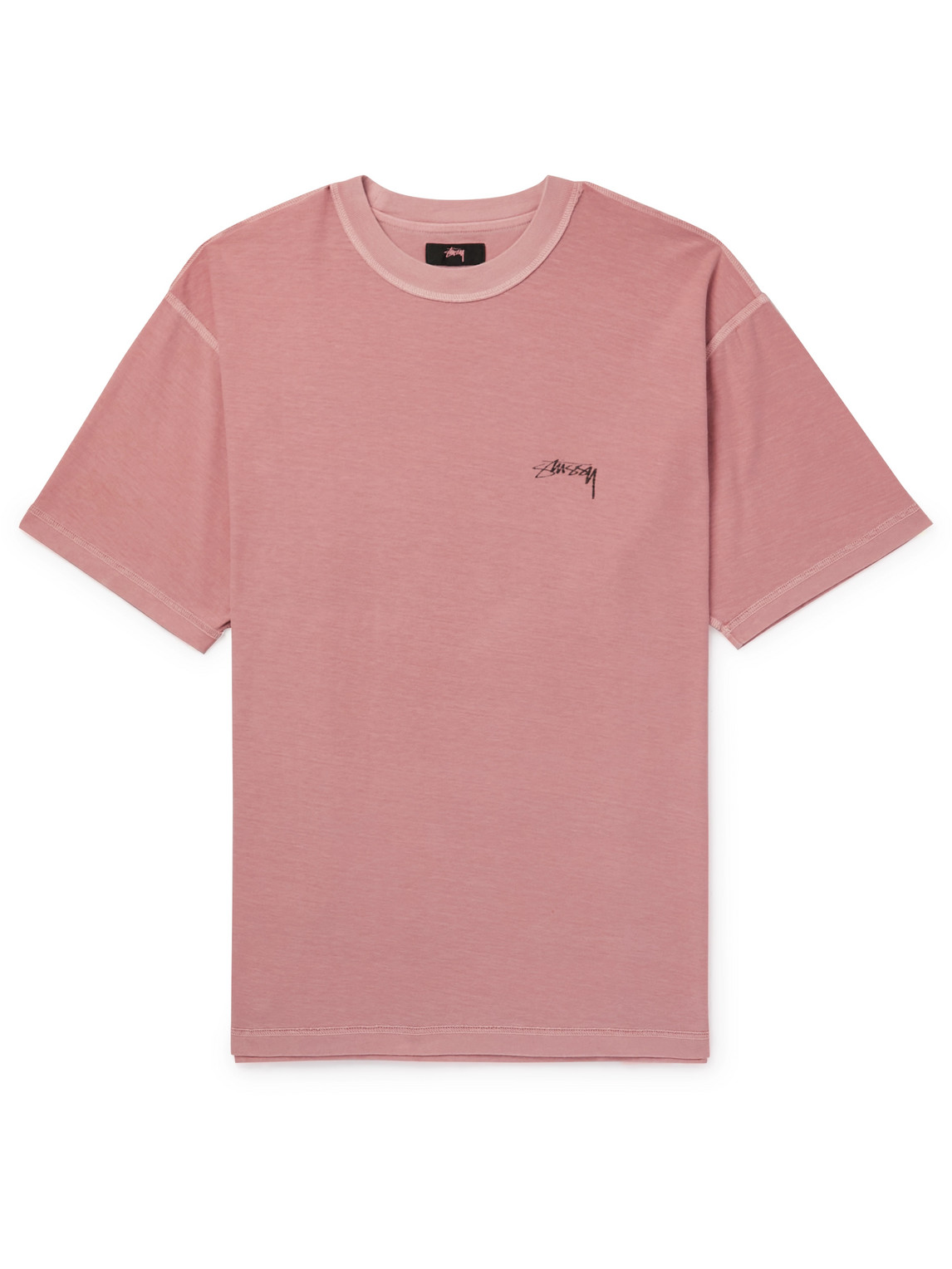 Stussy Logo-print Pigment-dyed Cotton-jersey T-shirt In Pink