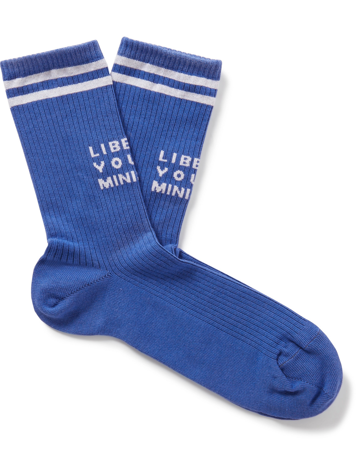 Liberal Youth Ministry Logo-intarsia Ribbed Stretch Cotton-blend Socks In Blue