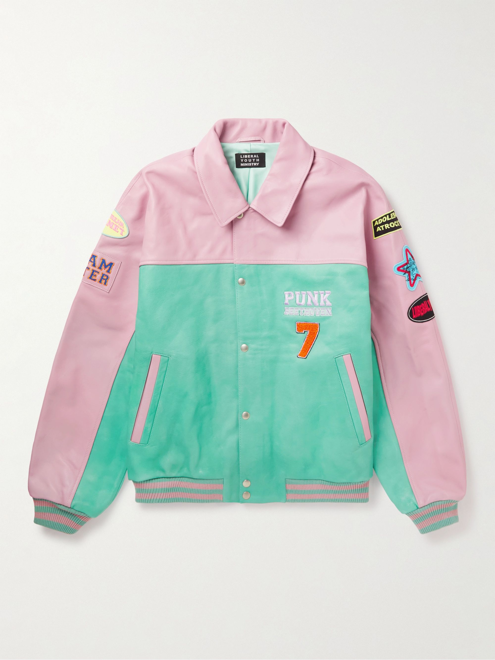LIBERAL YOUTH MINISTRY Embellished Colour-Block Leather Varsity Jacket