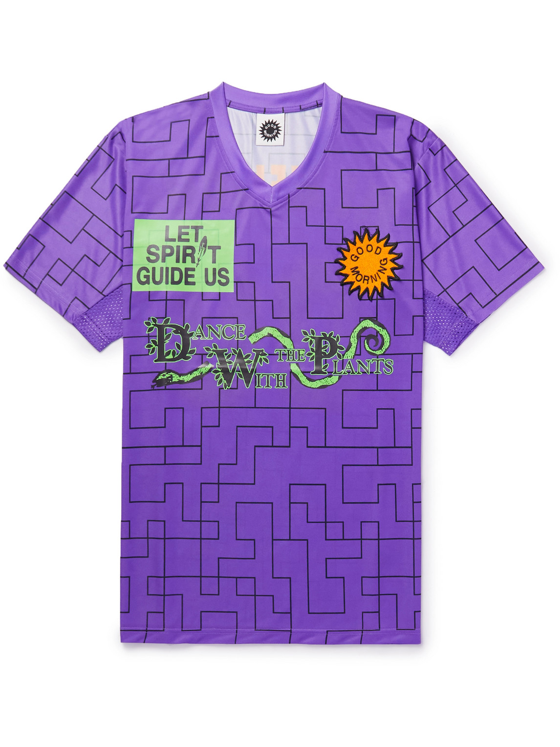 Good Morning Tapes Appliquéd Printed Mesh-trimmed Recycled-jersey T-shirt In Purple