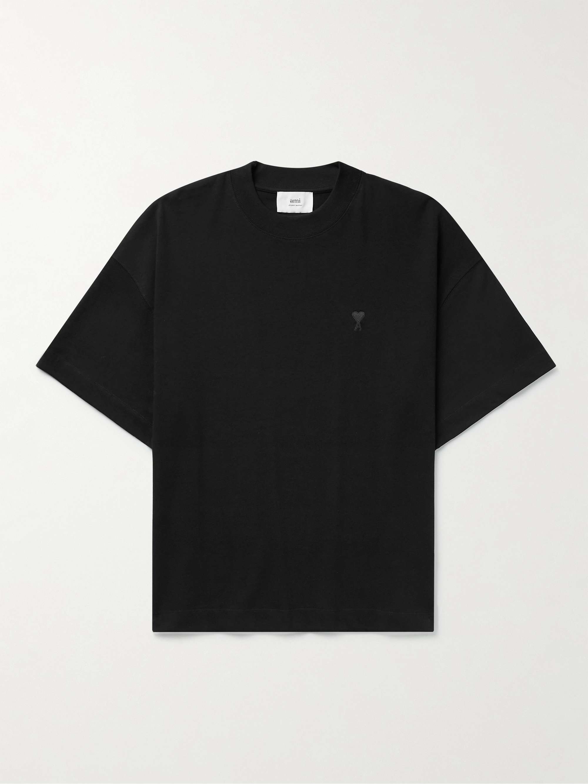 AMI PARIS Logo-Embroidered Organic Cotton-Jersey T-Shirt