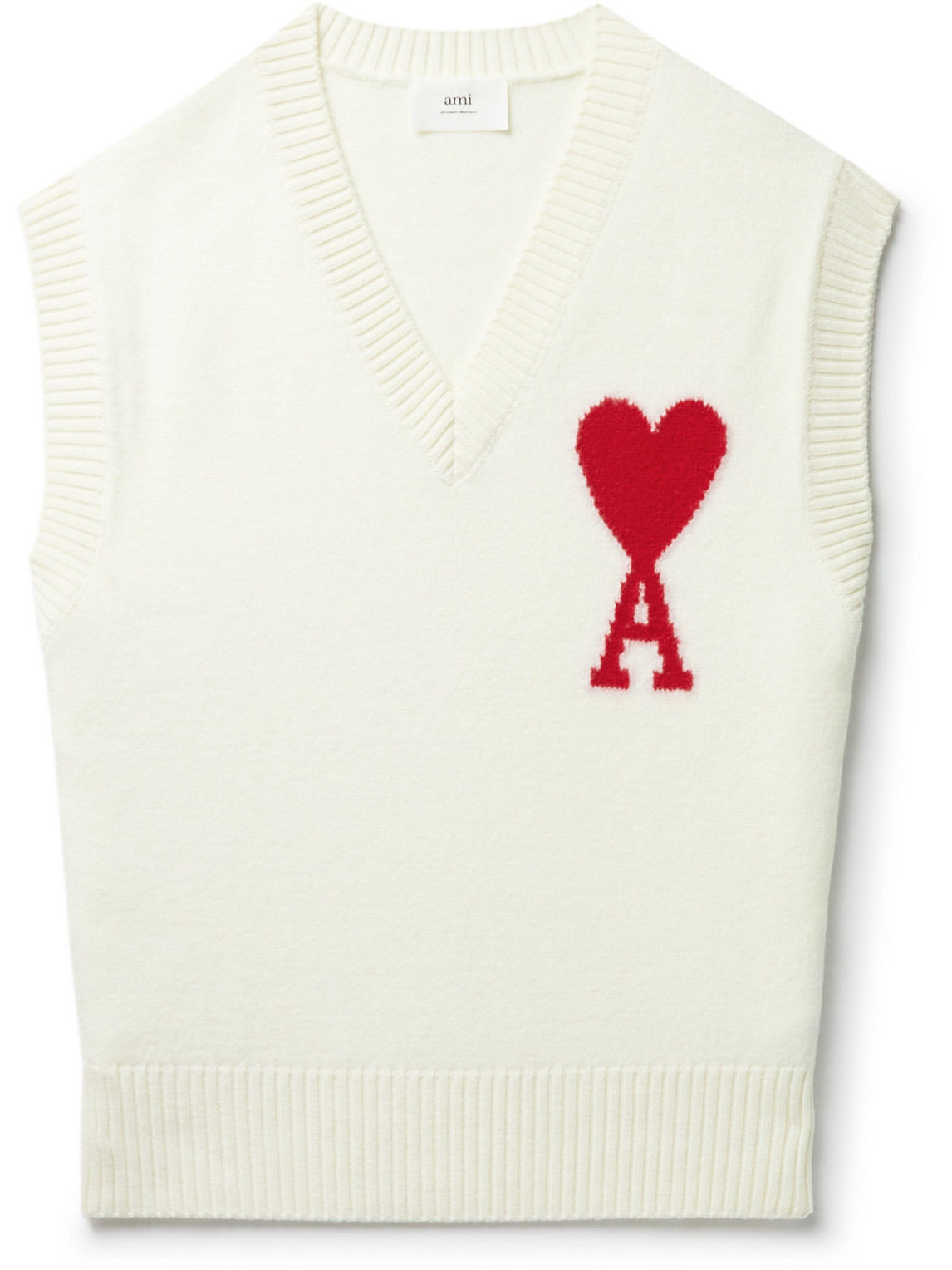 Ami Alexandre Mattiussi Logo-jacquard Wool Sweater Vest In Off White