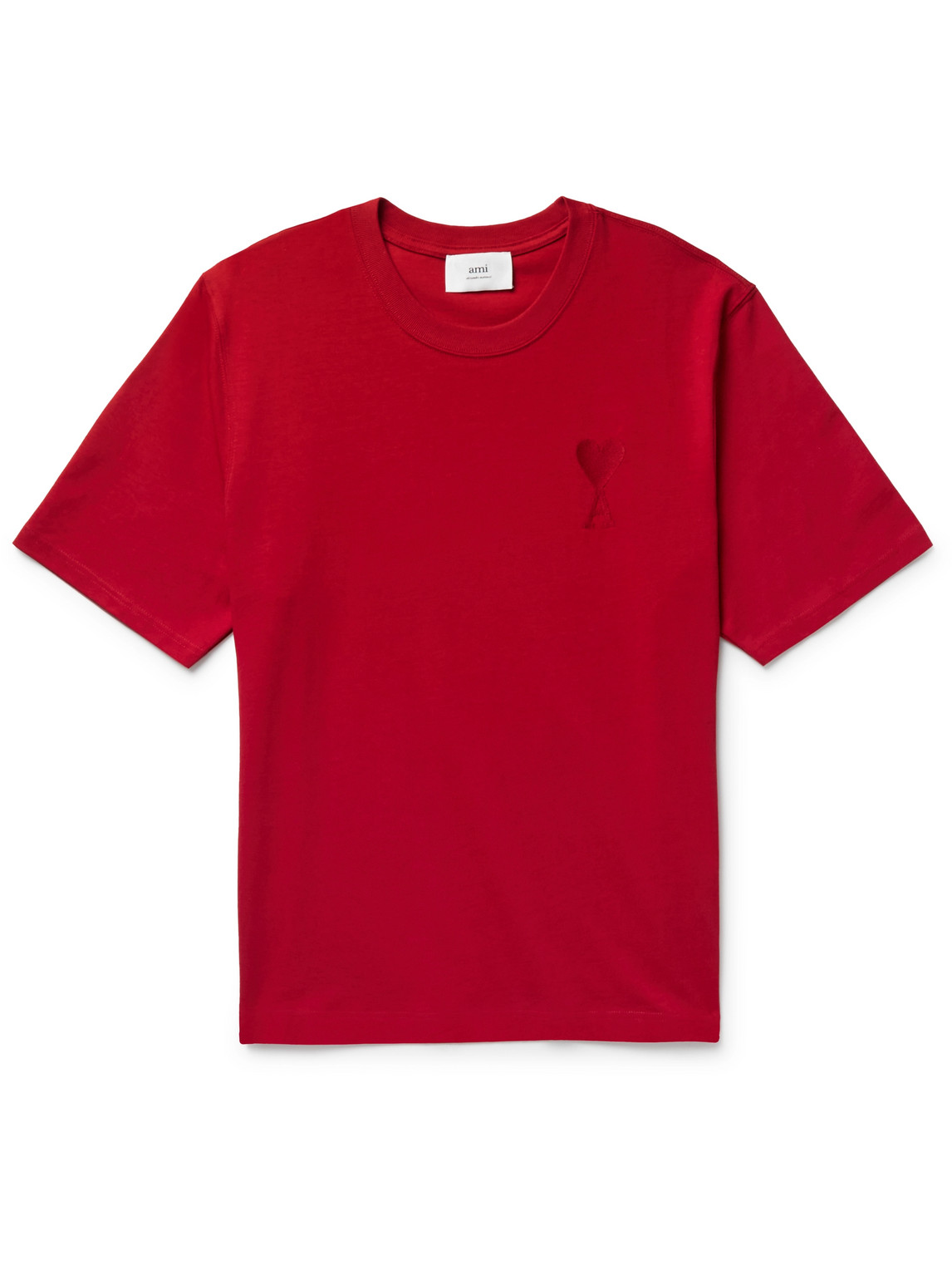 AMI PARIS Logo-Embroidered Organic Cotton-Jersey T-Shirt