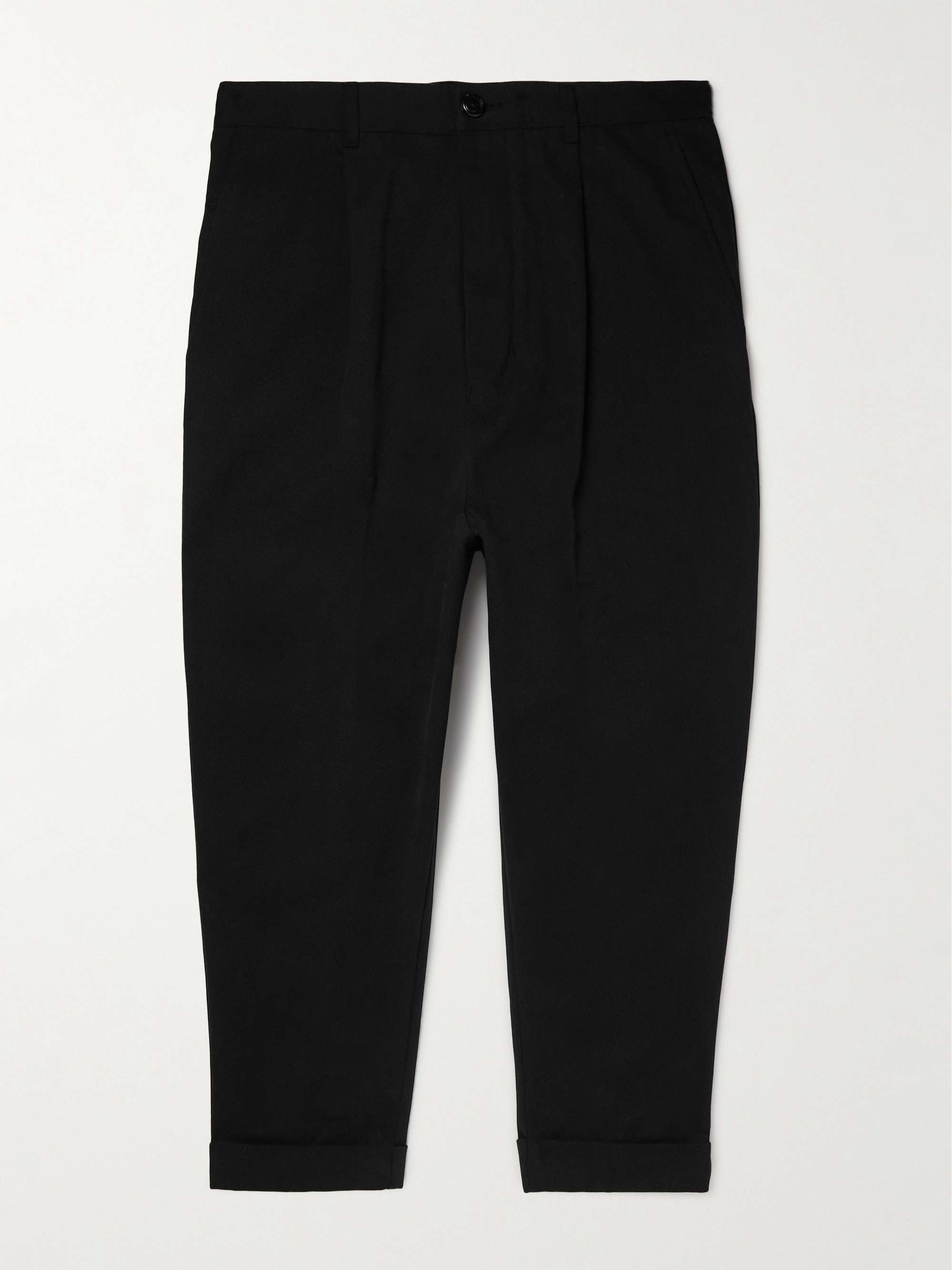 AMI PARIS Tapered Cropped Cotton-Twill Trousers