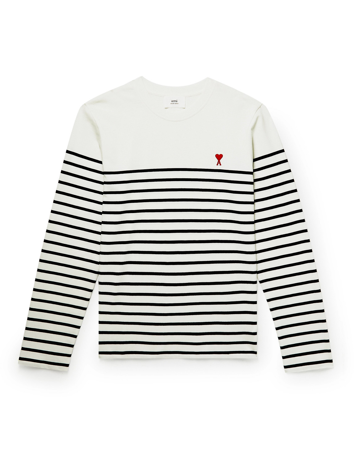 AMI PARIS Logo-Embroidered Striped Cotton-Jersey T-Shirt