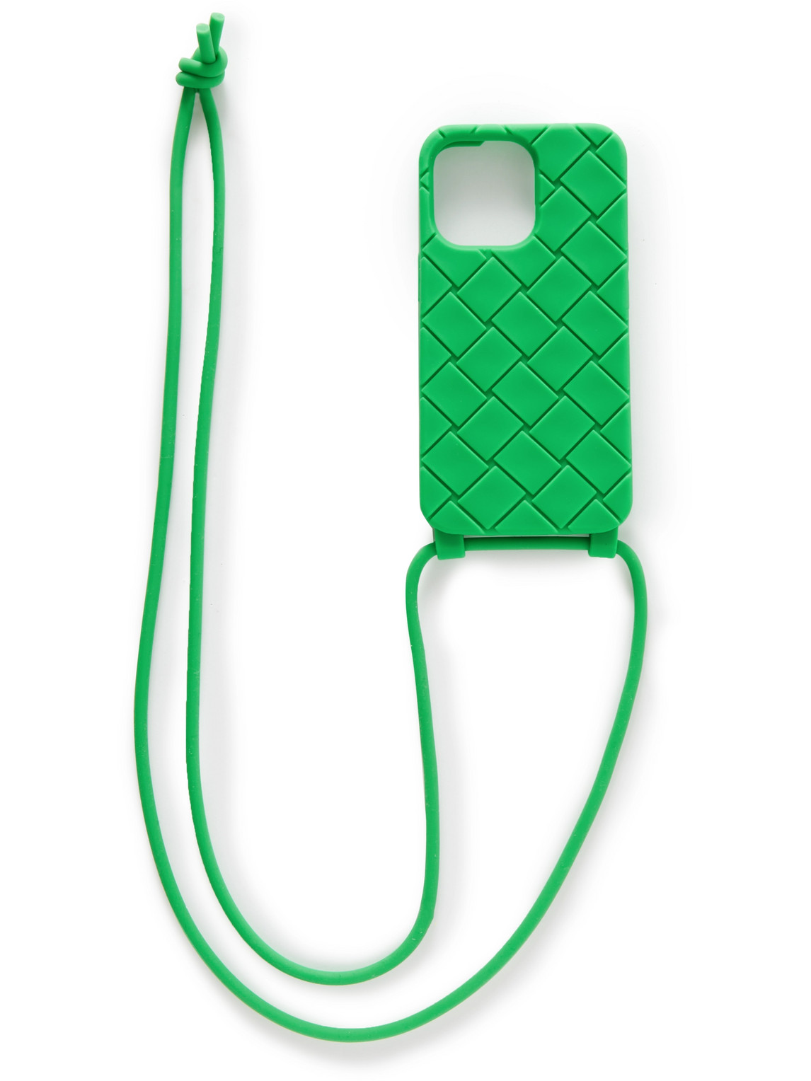 Bottega Veneta Intrecciato Rubber Iphone 13 Pro Case With Lanyard In Green