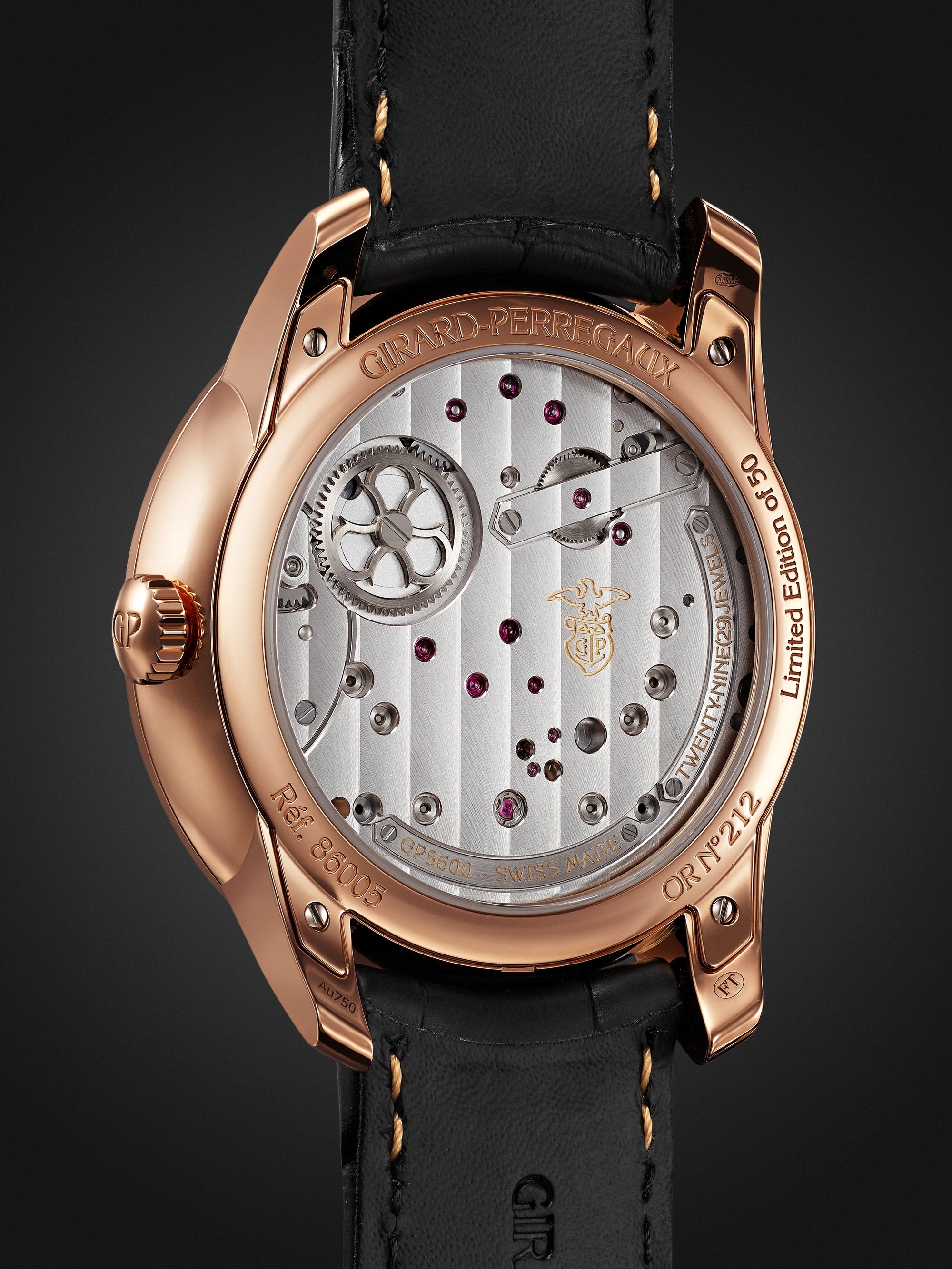GIRARD-PERREGAUX Classic Bridges Limited Edition Automatic Skeleton 40mm Pink Gold and Alligator Watch, Ref. No. 86005-52-002-BB6A