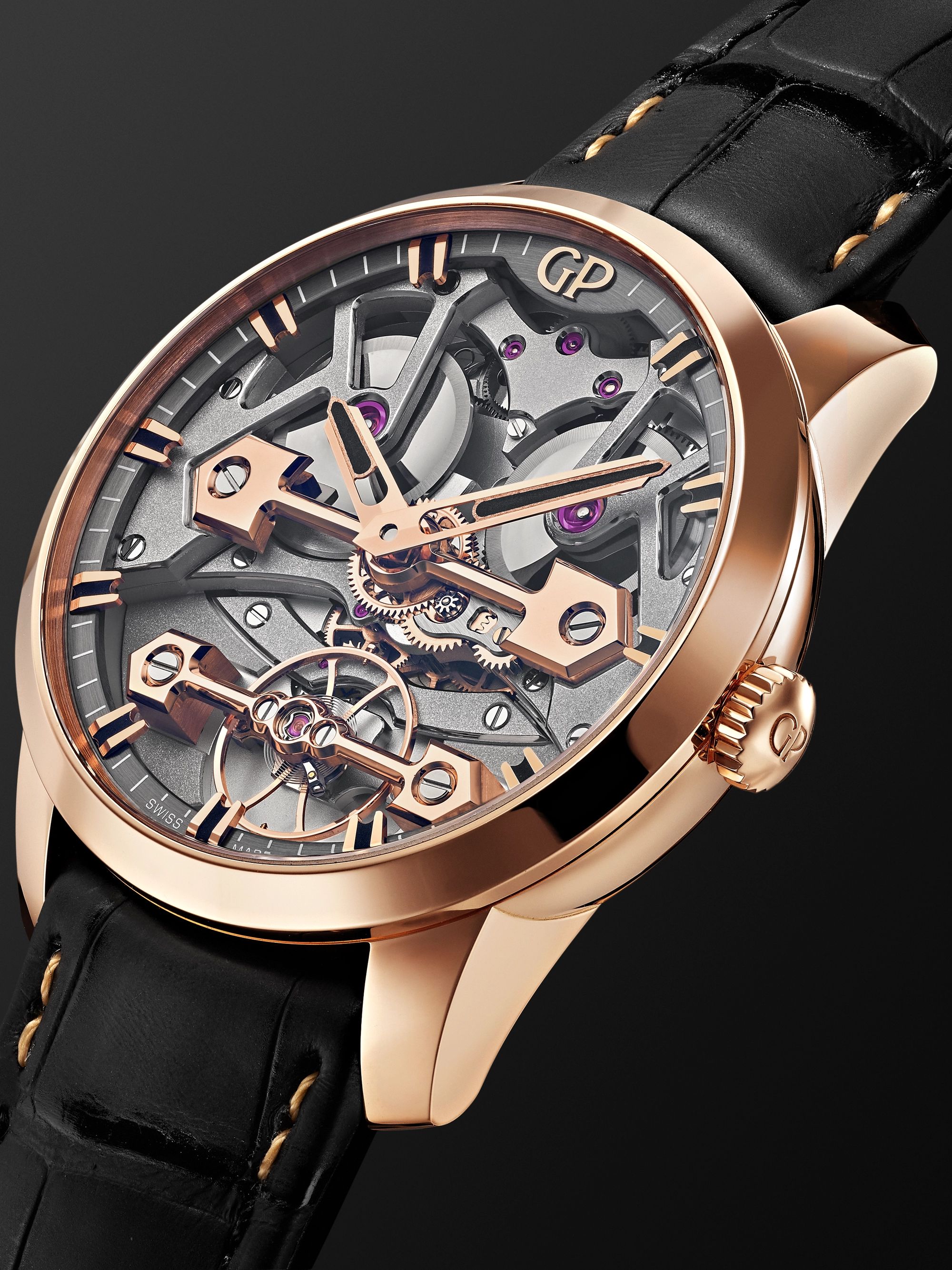 GIRARD-PERREGAUX Classic Bridges Limited Edition Automatic Skeleton 40mm Pink Gold and Alligator Watch, Ref. No. 86005-52-002-BB6A
