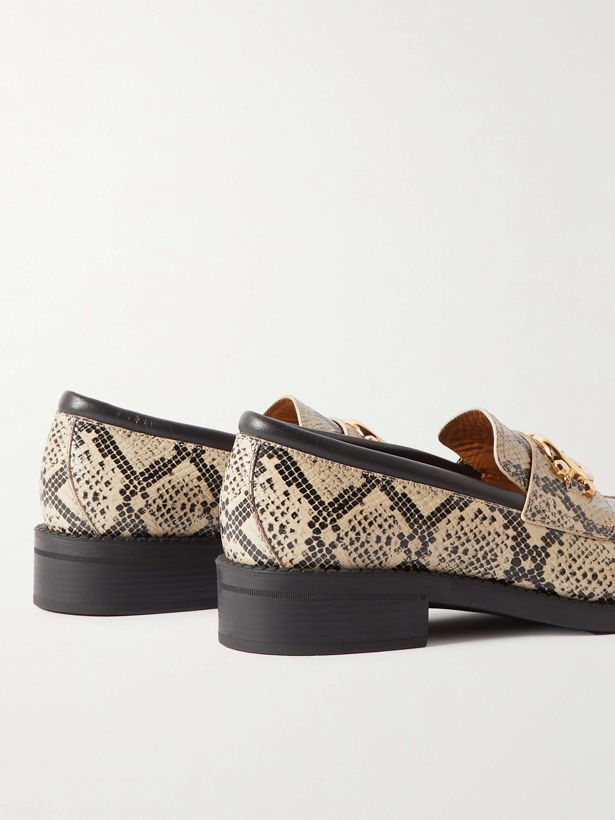 GUCCI Logo-Embellished Croc-Effect Leather Loafers