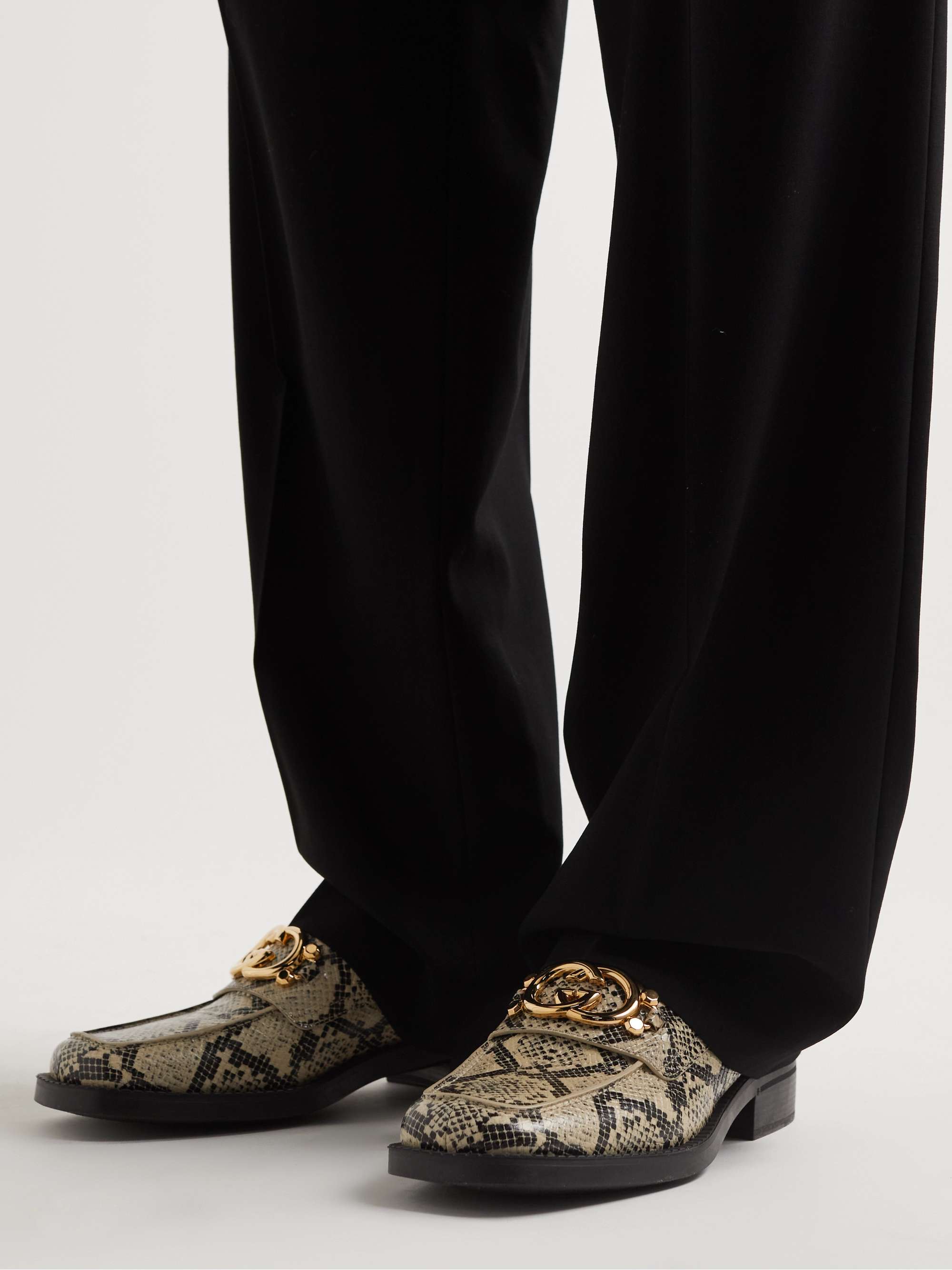 GUCCI Logo-Embellished Croc-Effect Leather Loafers