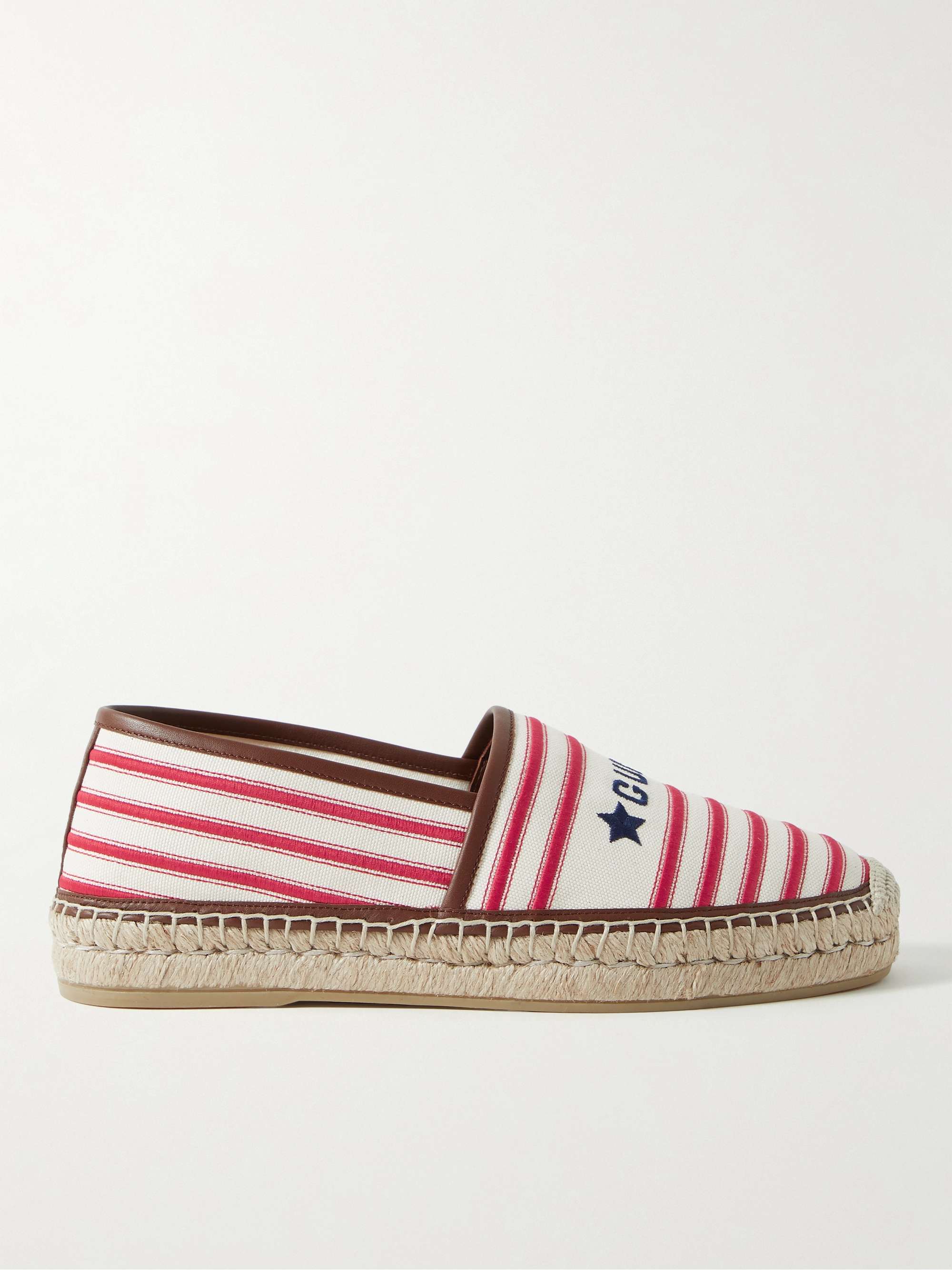 GUCCI Leather-Trimmed Embroidered Canvas Espadrilles