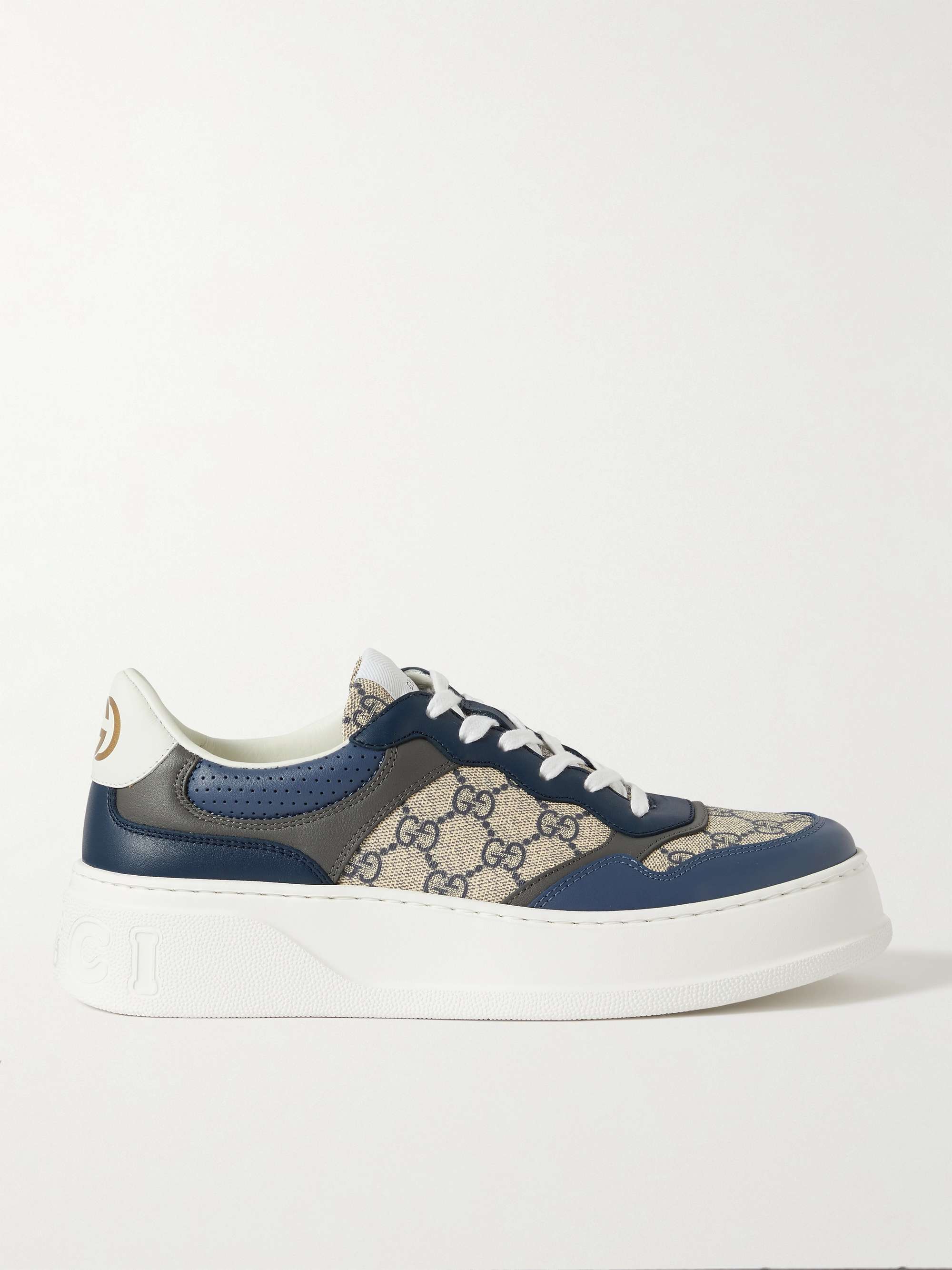 GUCCI Monogrammed Coated-Canvas and Leather Sneakers