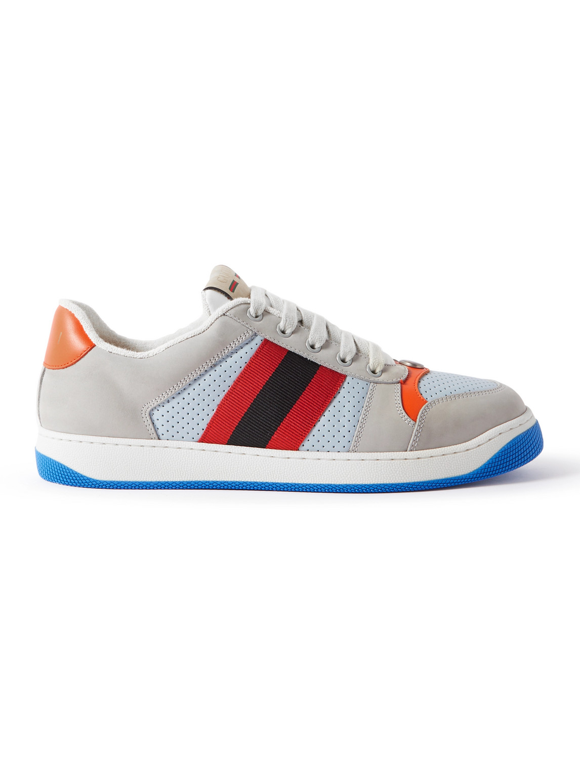 GUCCI SCREENER SUEDE, MESH, WEBBING AND LEATHER SNEAKERS