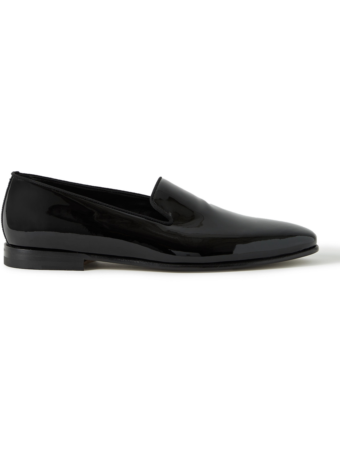 Manolo Blahnik Mario Grosgrain-trimmed Patent-leather Loafers In Black