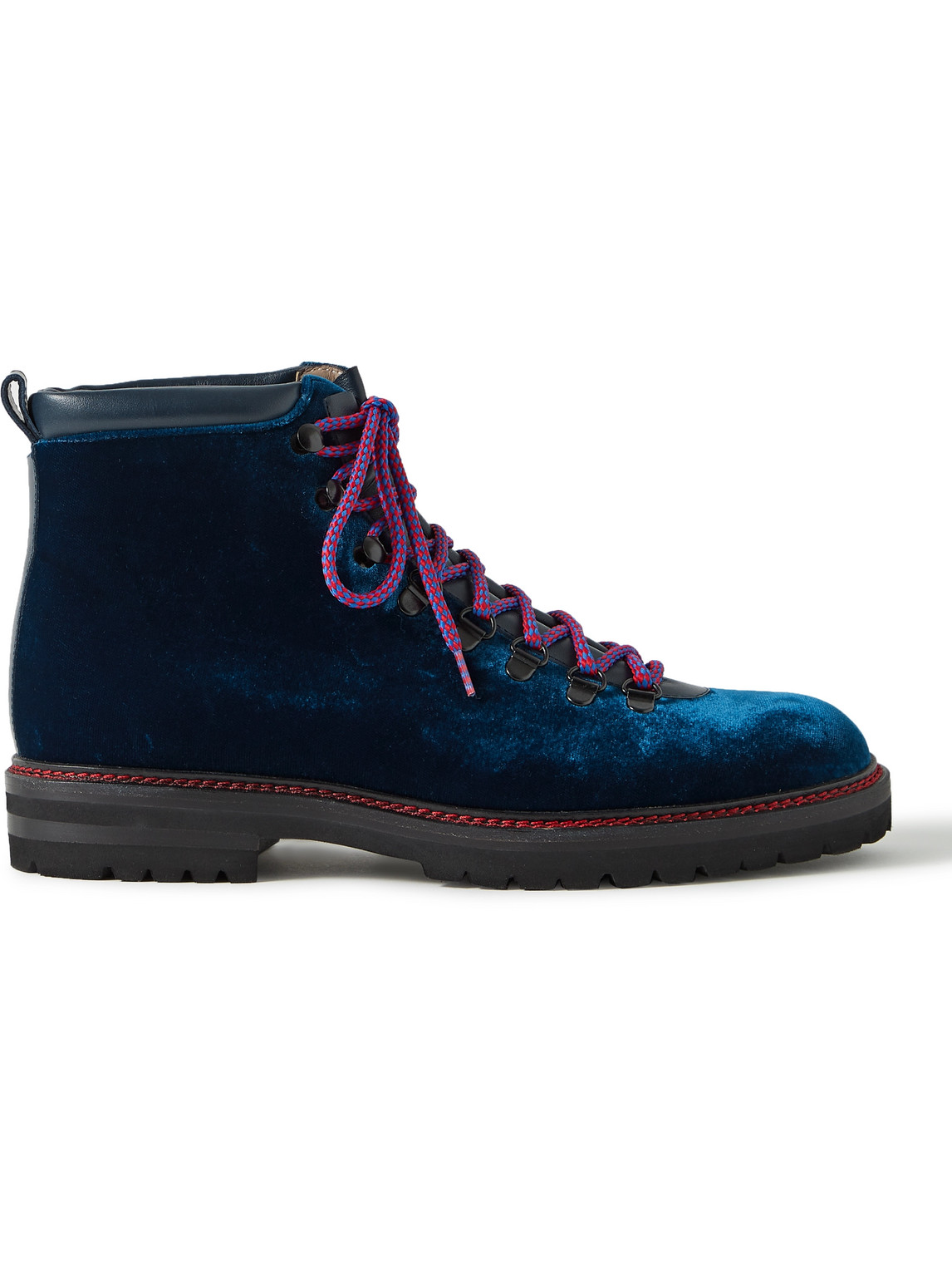 Manolo Blahnik Calaurio Leather-trimmed Velvet Lace-up Boots In Blue